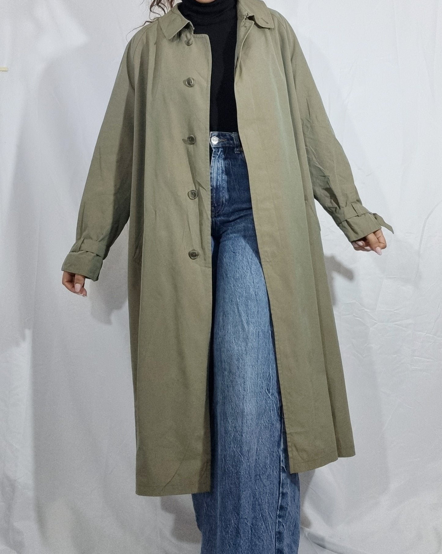 Trench donna vintage beige marrone / cachi impermeabile lungo cintura cotone TG M