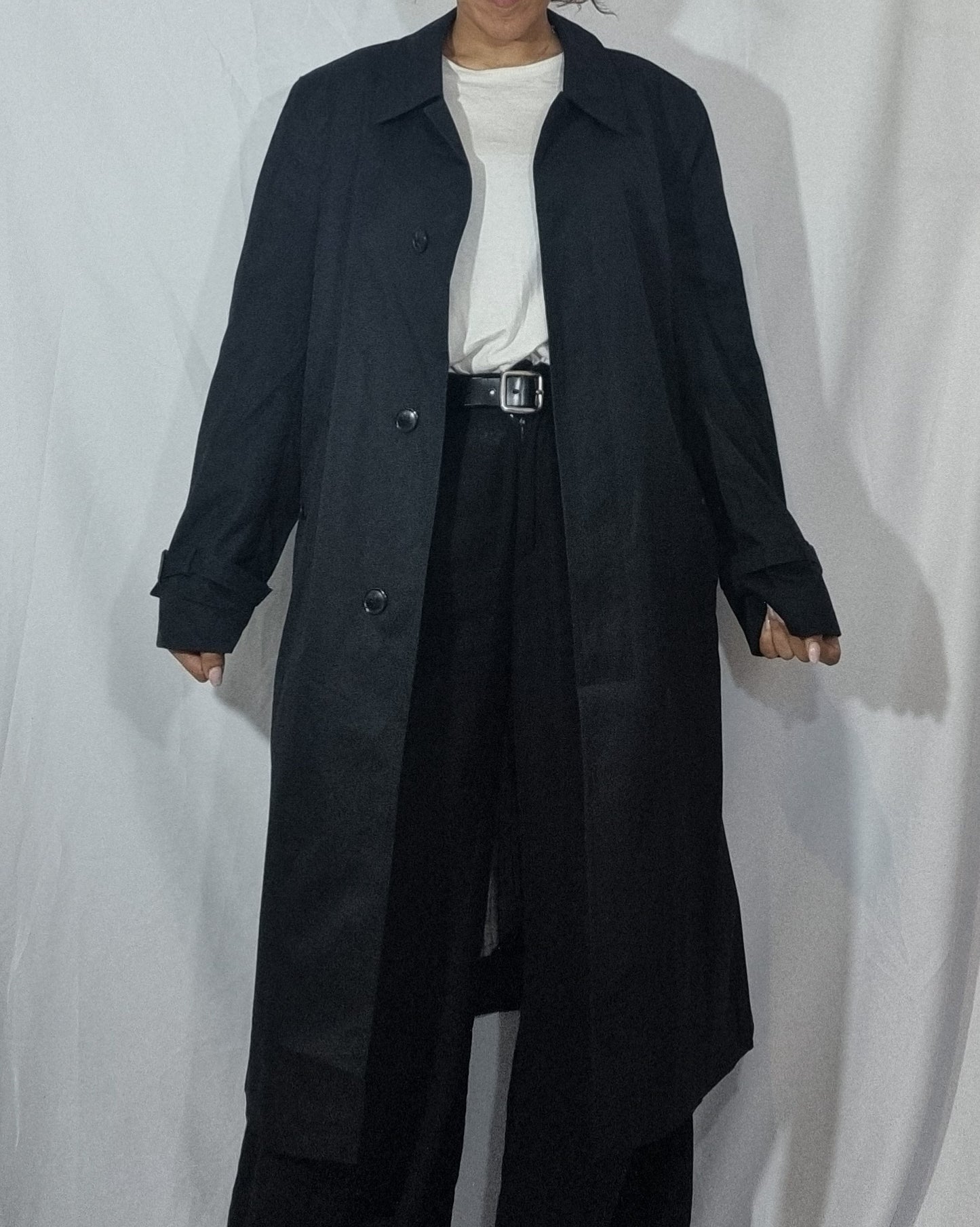 Cappotto trench vintage donna nero misto cotone impermeabile 48