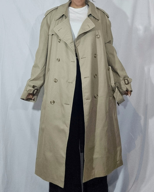 Cappotto trench vintage donna beige misto cotone impermeabile