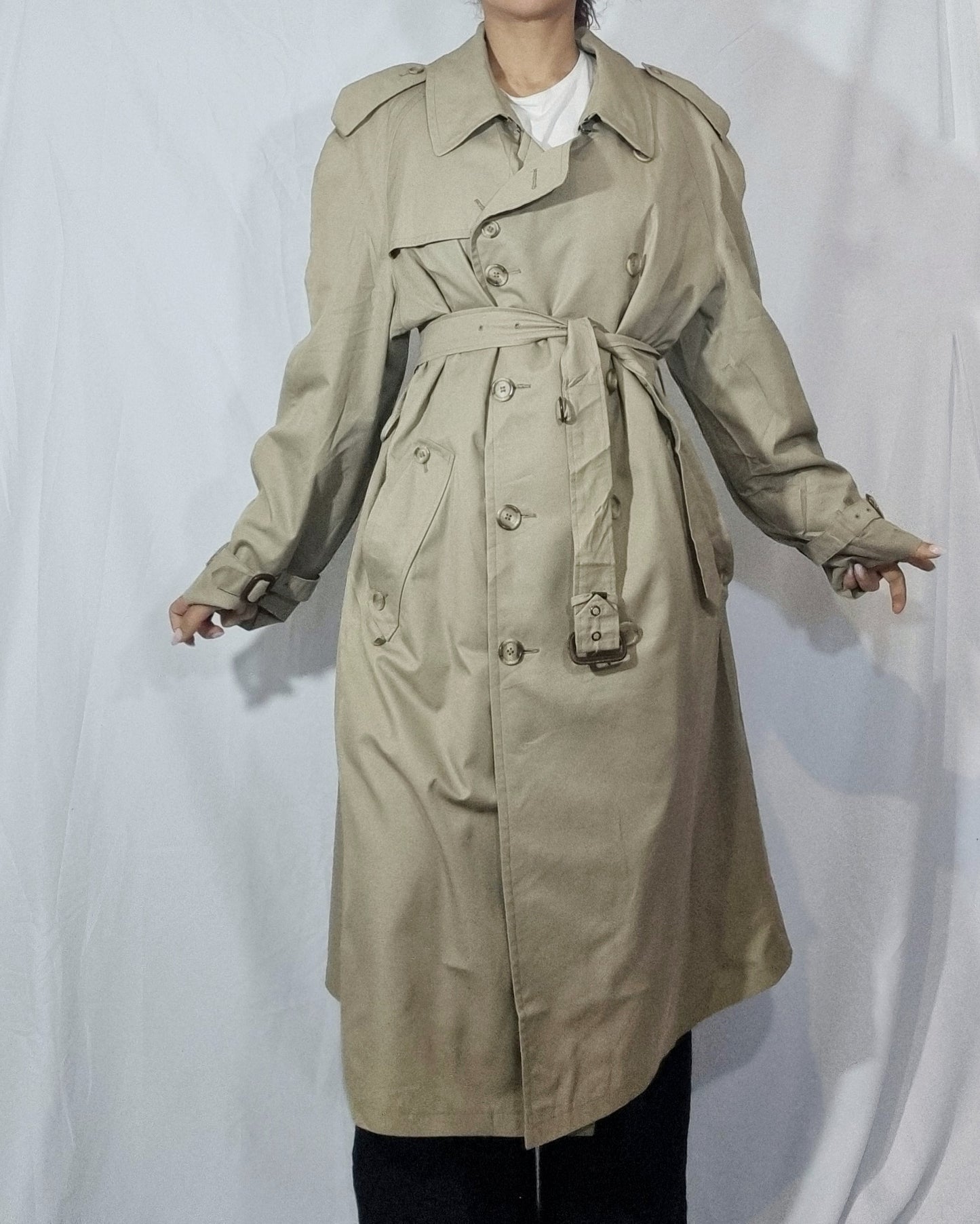 Cappotto trench vintage donna beige misto cotone impermeabile