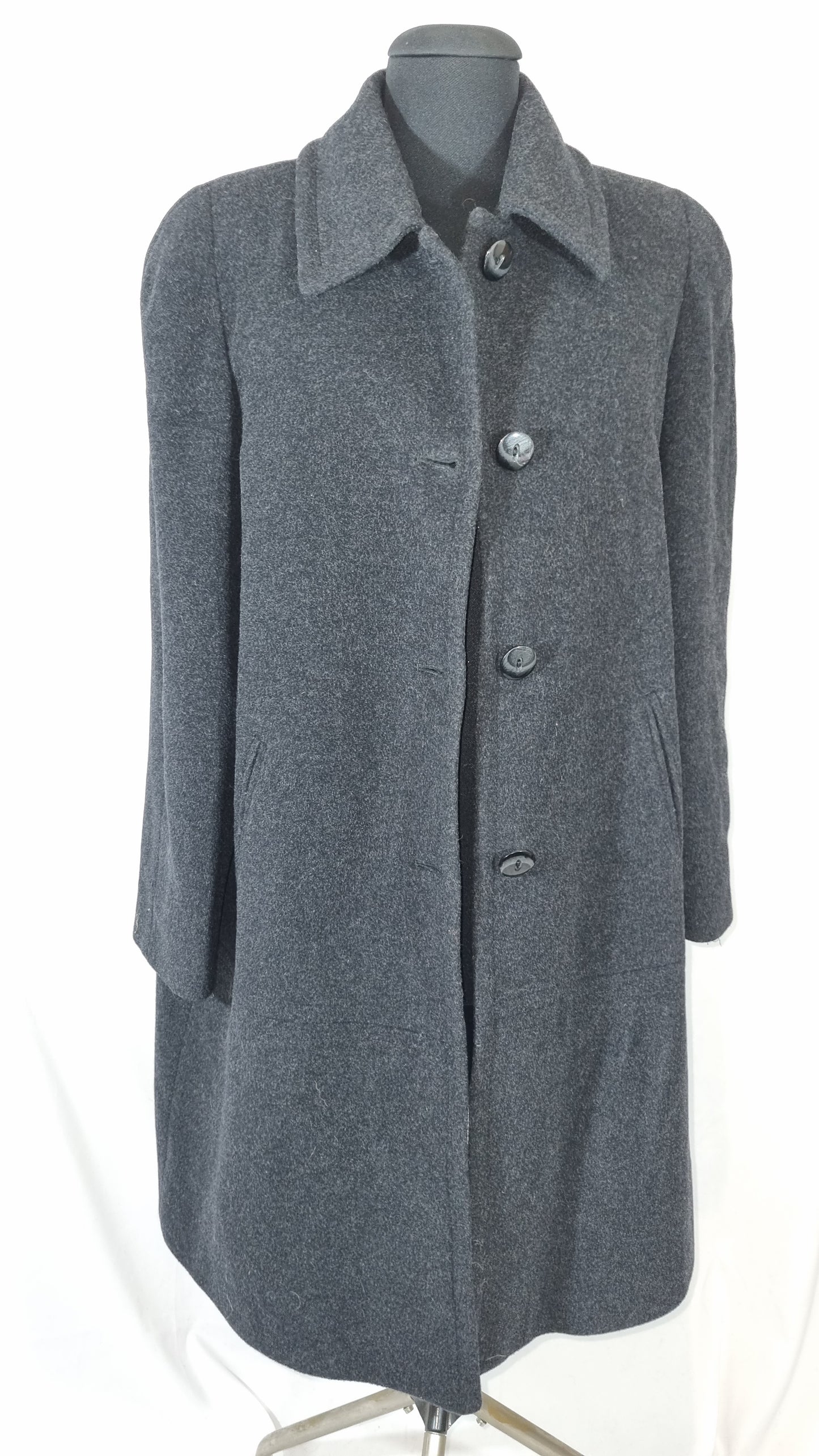 Cappotto vintage donna grigio scuro misto lana cashmere TG 44