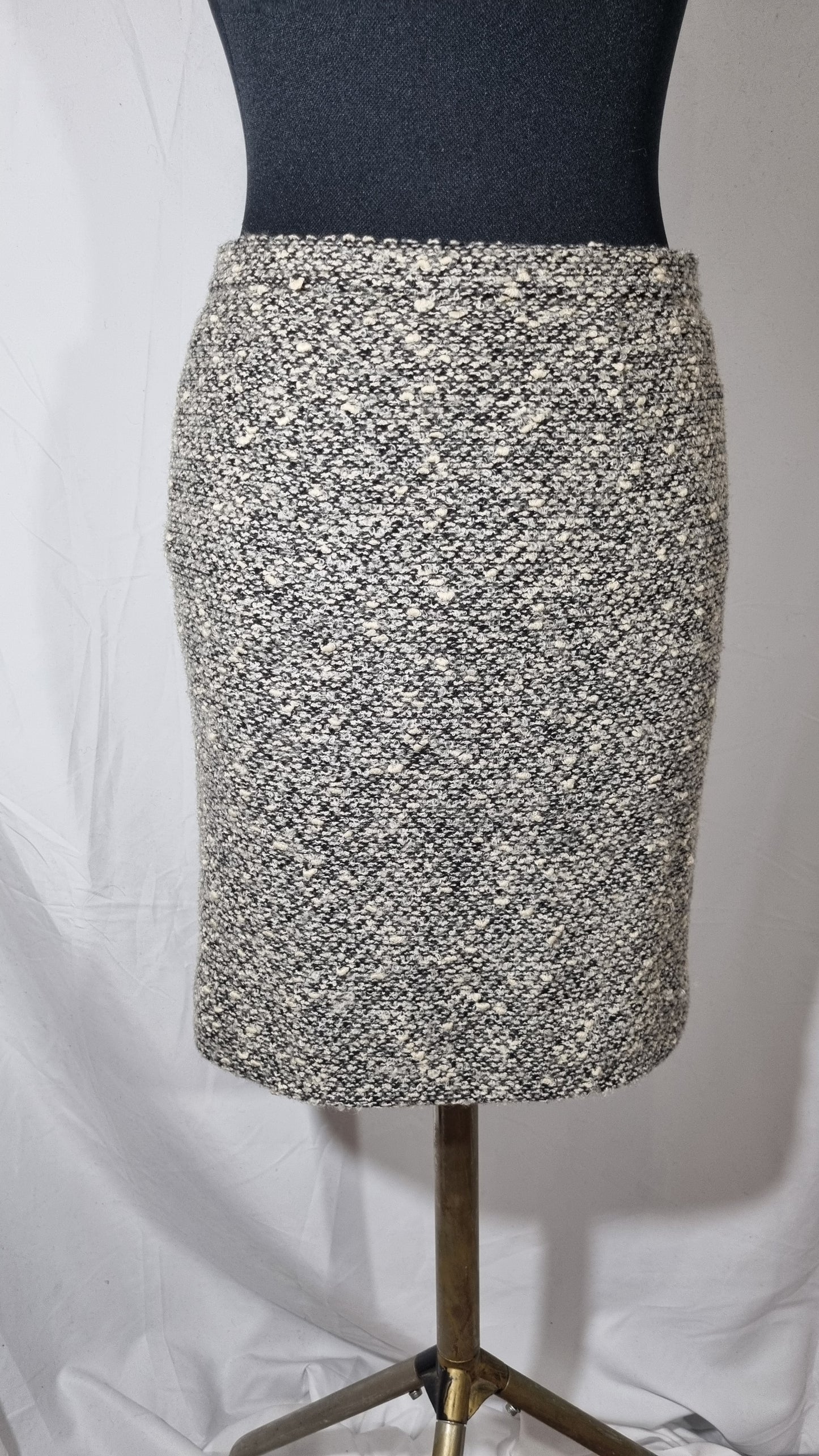 Tailleur completo vintage donna gonna gilet lana tweed bouclè grigio bianco nero tg 42