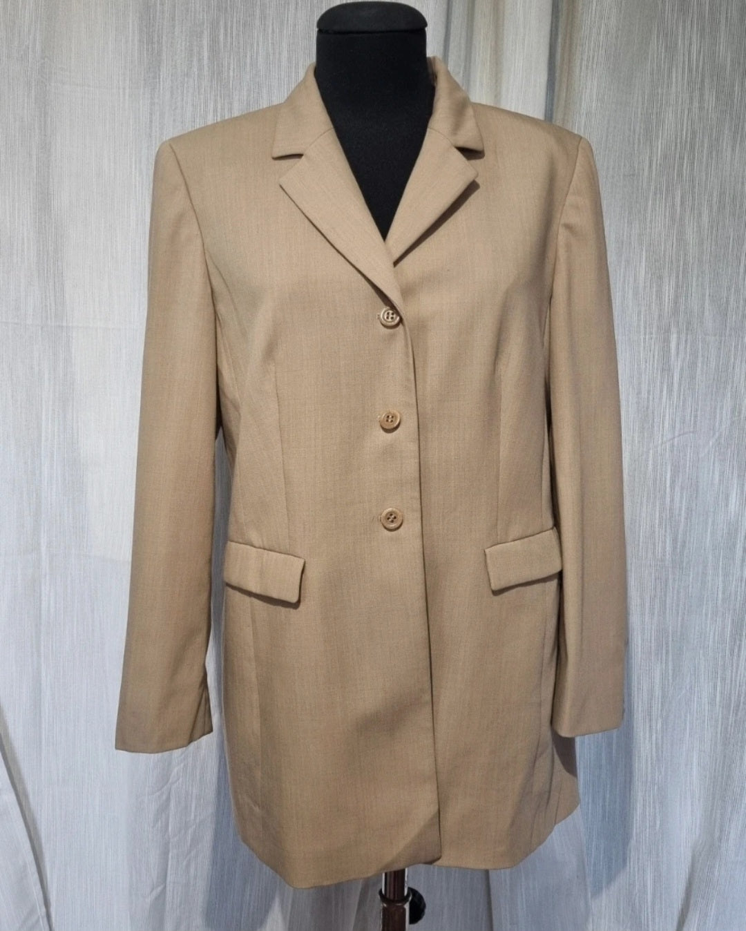 Giacca blazer donna vintage beige misto lana lungo strutturato TG 42