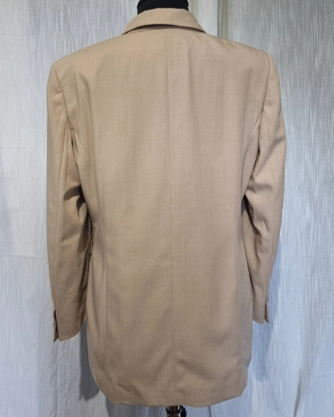 Giacca blazer donna vintage beige misto lana lungo strutturato TG 42