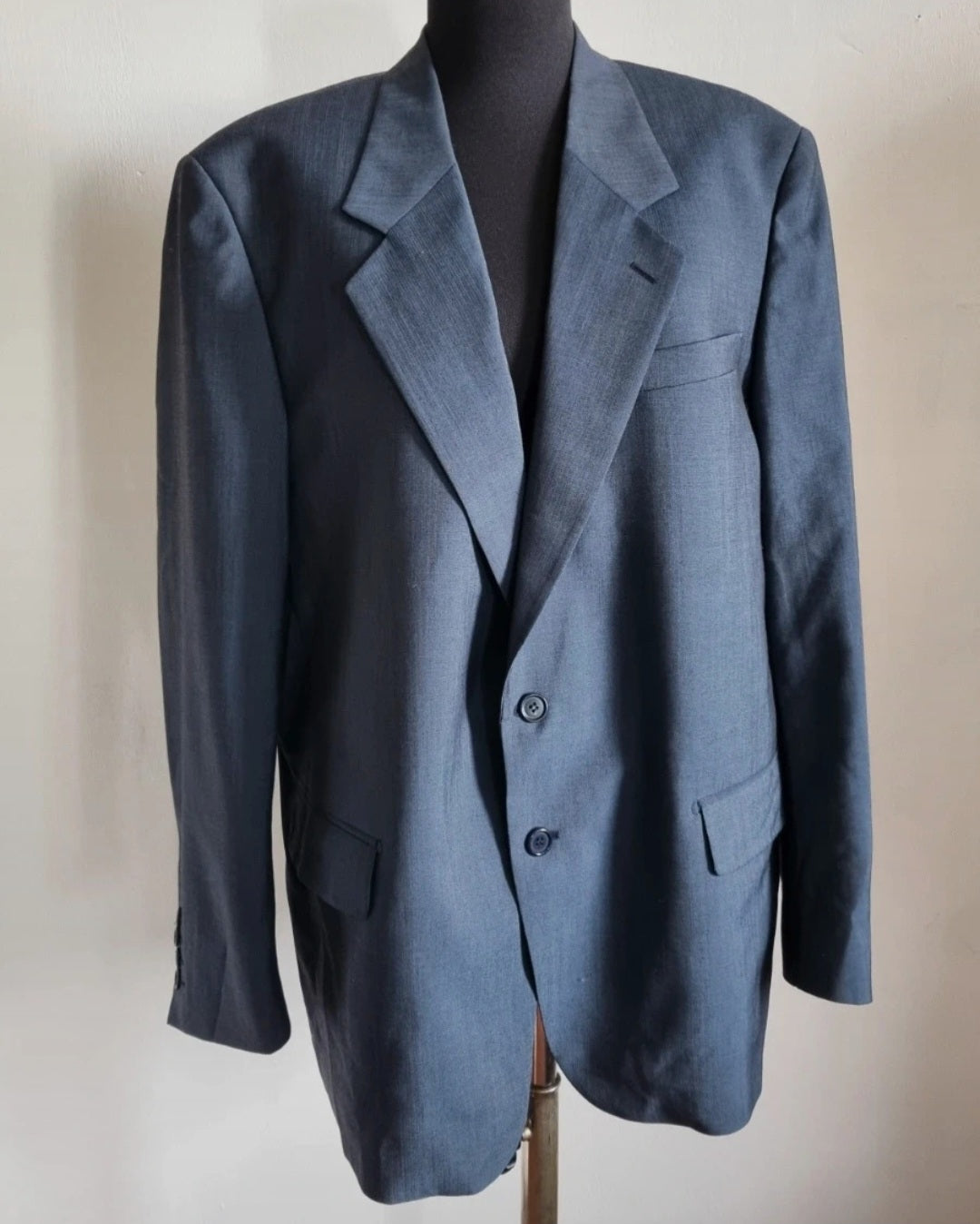 Giacca blazer vintage blu scuro 100% pura lana TG XXL