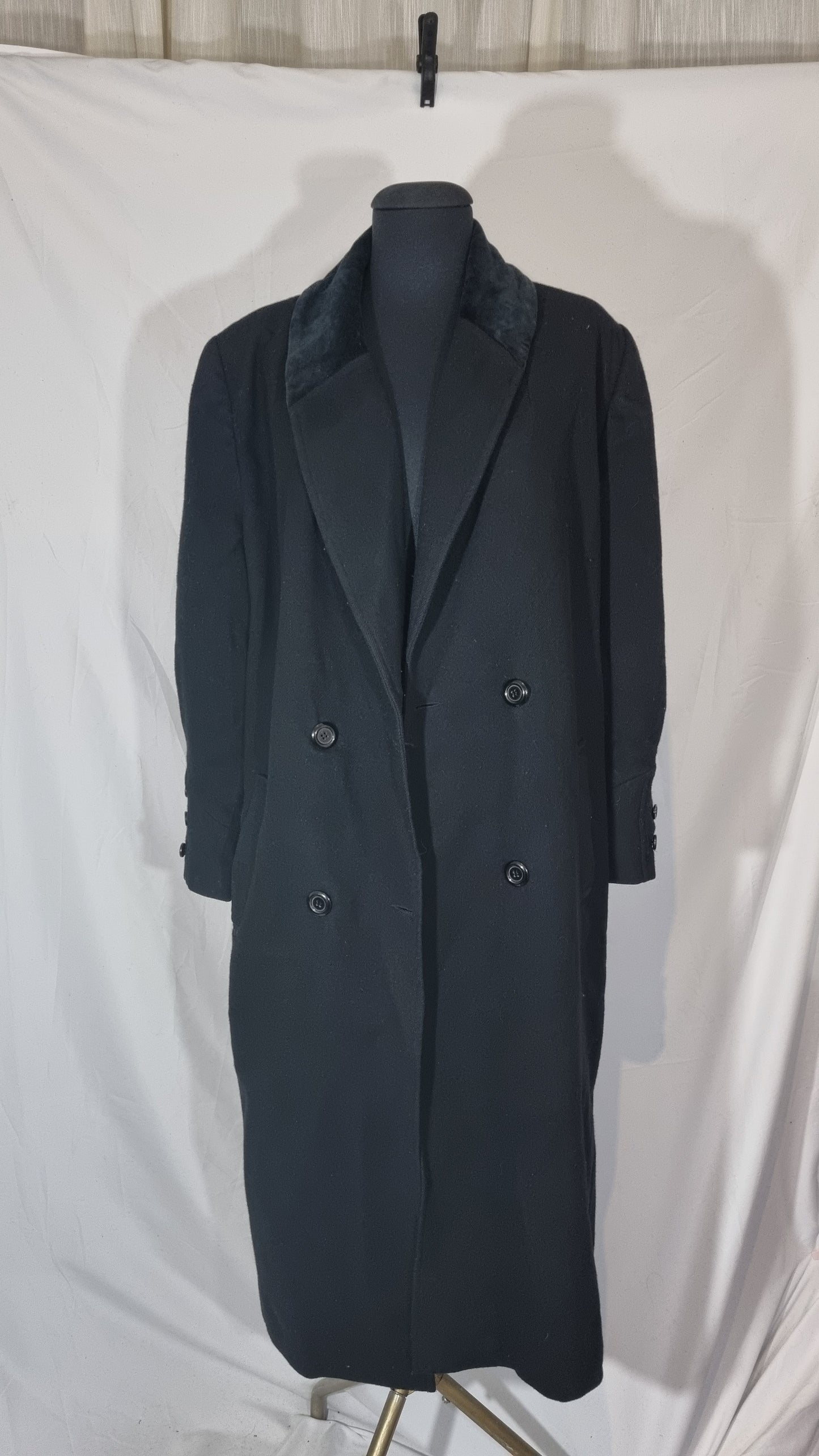 Cappotto vintage donna nero 100% lana lungo velluto