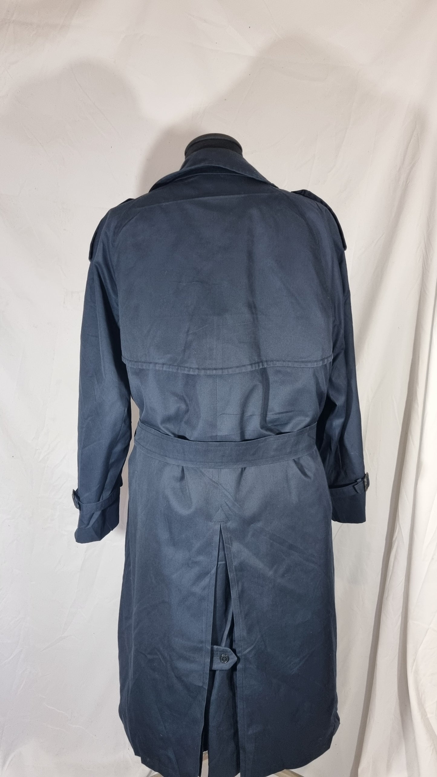 Cappotto trench vintage donna blu navy misto cotone impermeabile doppiopetto