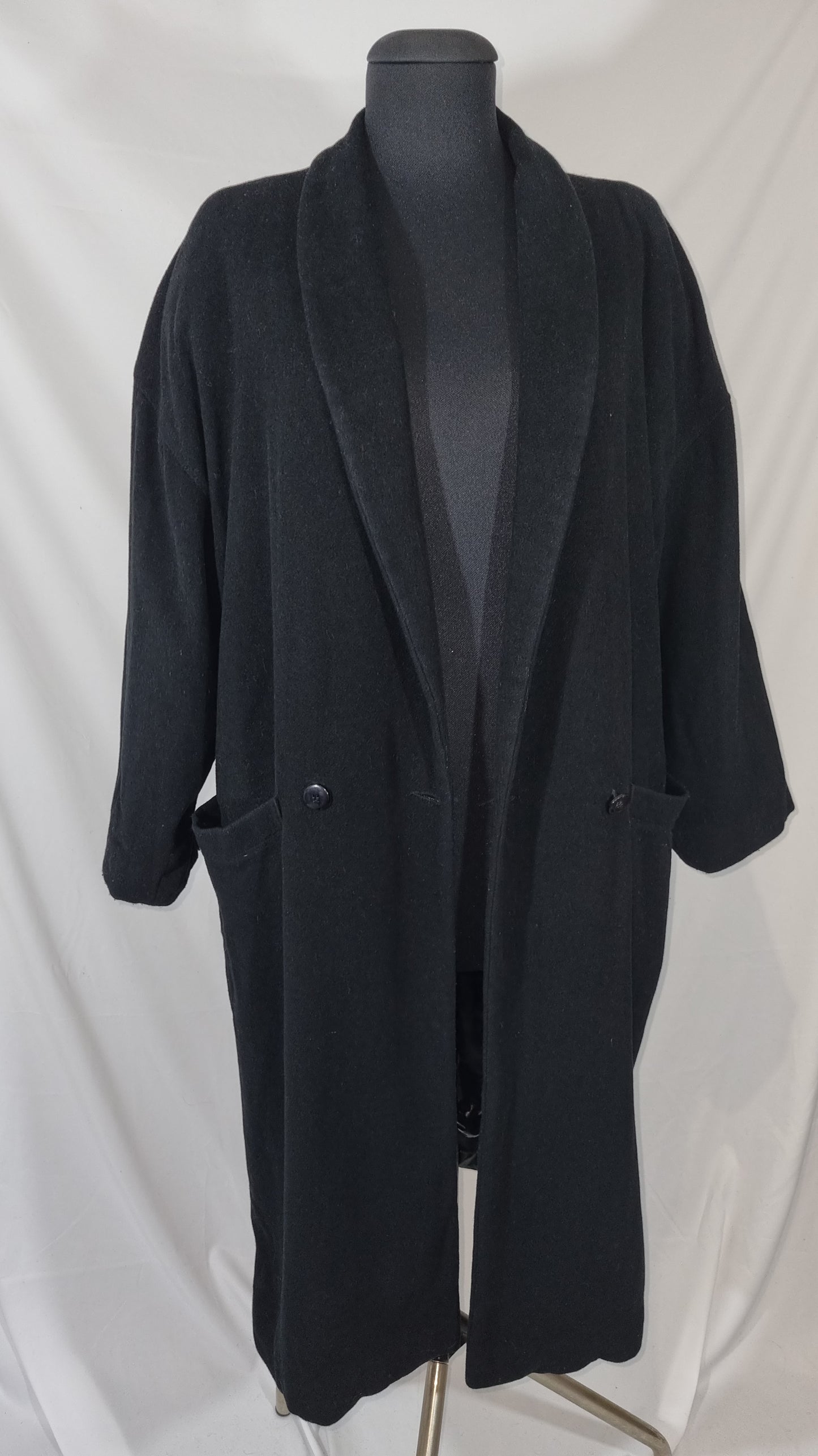 Cappotto donna vintage nero lungo misto lana cashmere TG S