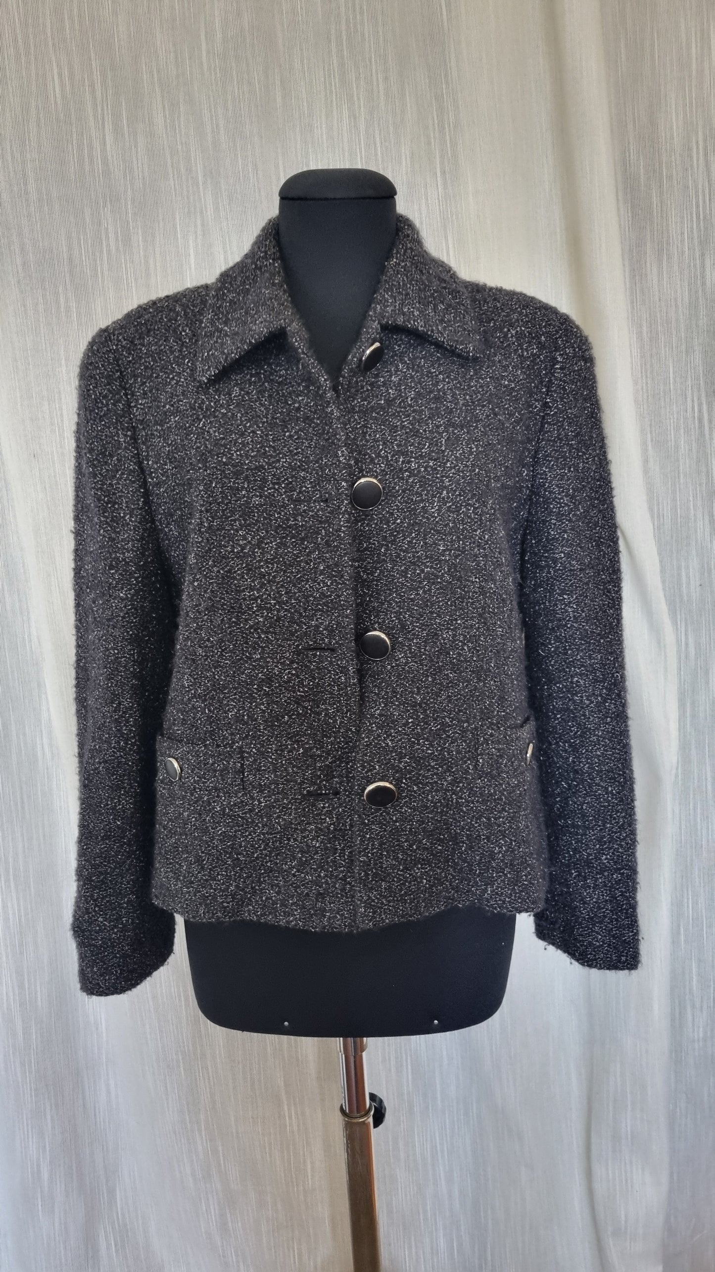 Tailleur vintage donna completo gonna giacca blazer lana tweed grigio tg 46