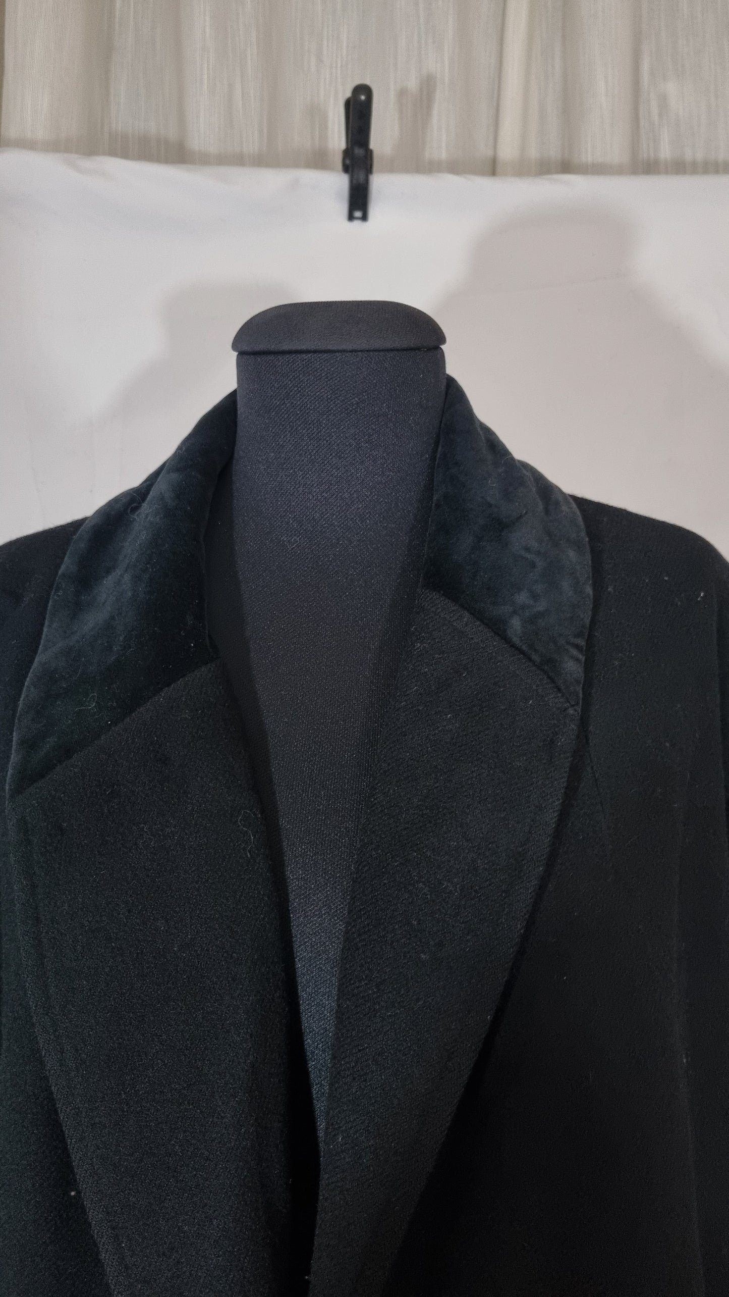 Cappotto vintage donna nero 100% lana lungo velluto