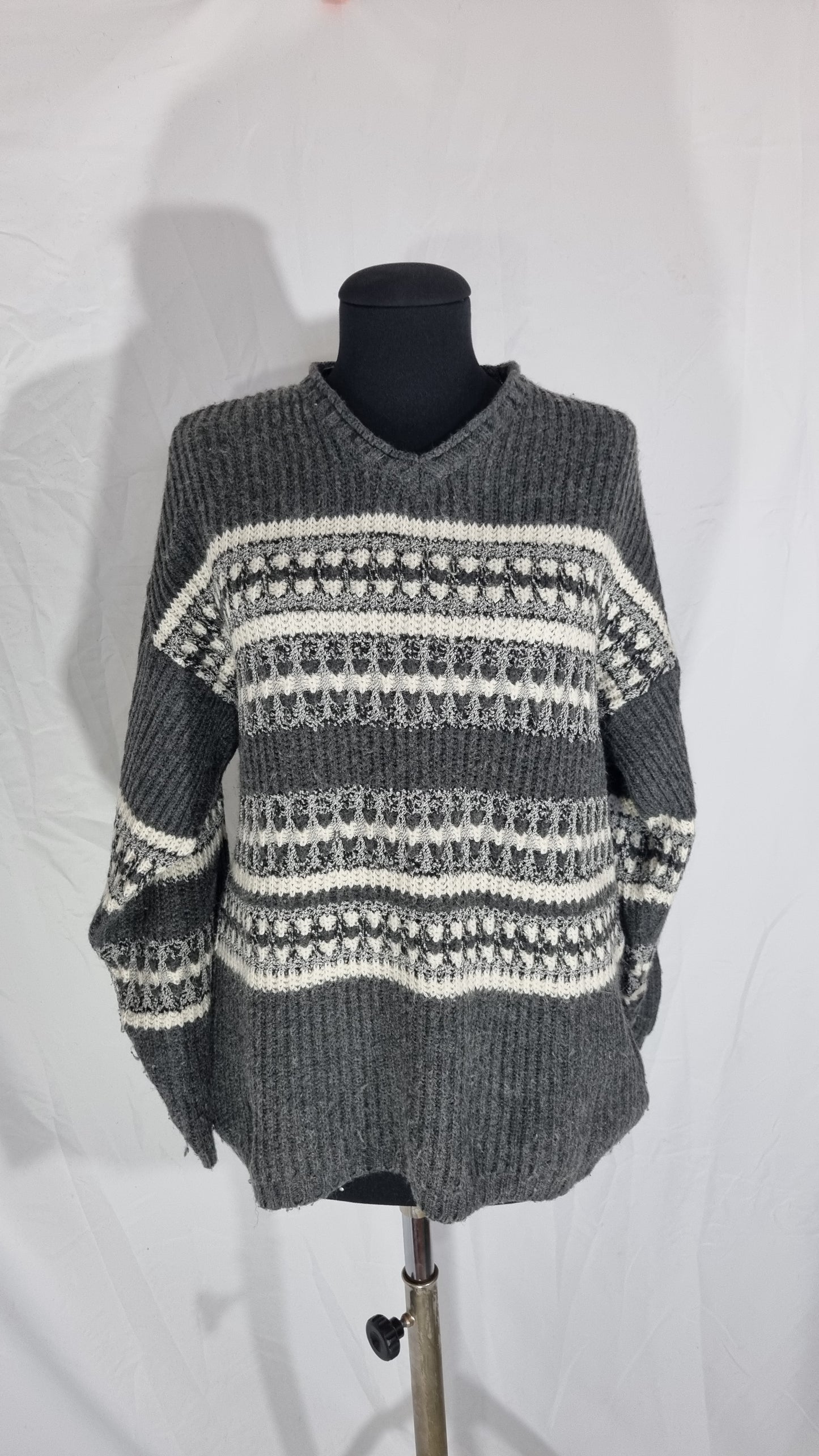 Maglione vintage grigio fantasia misto alpaca lana tg M