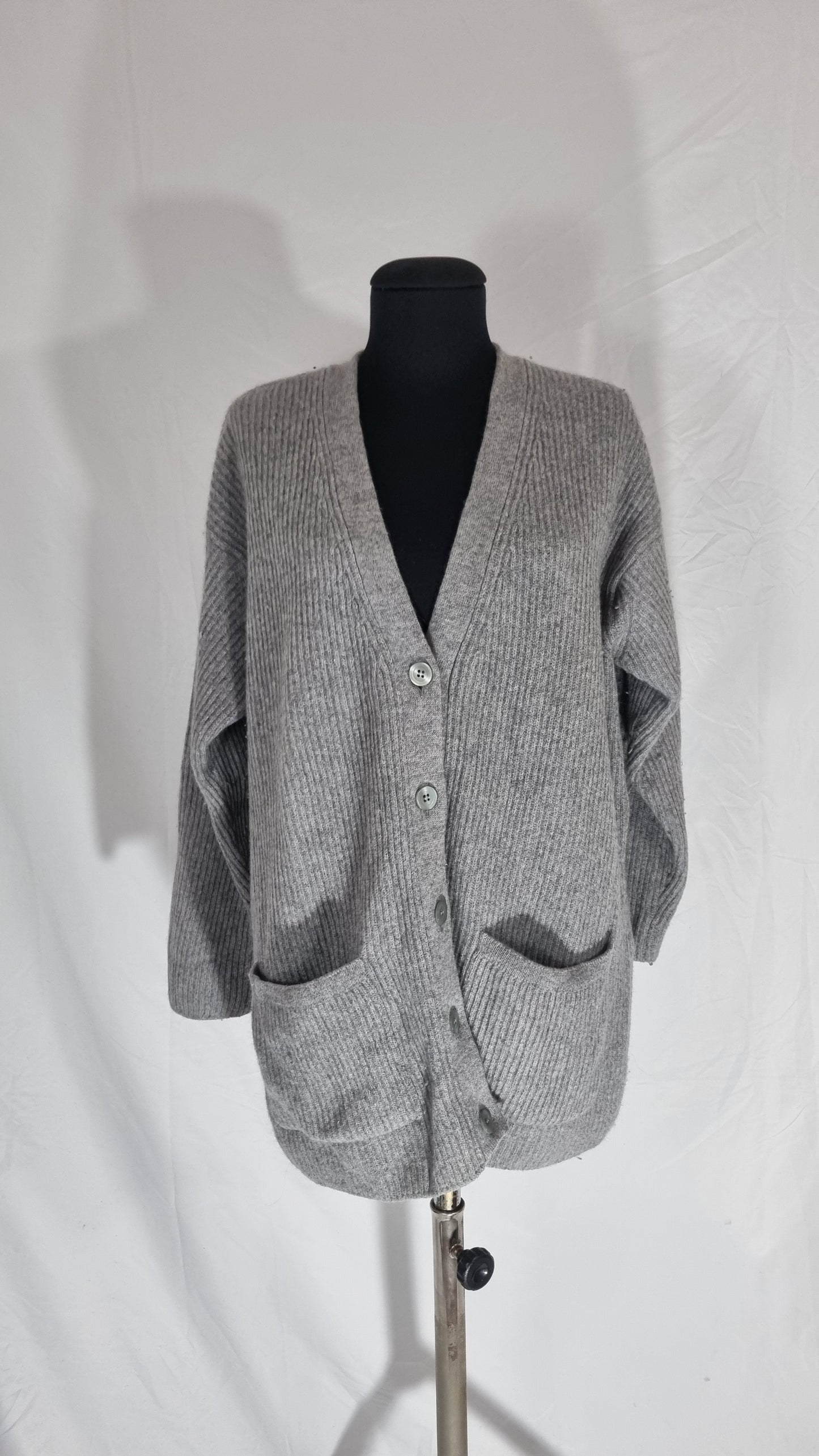 Cardigan vintage donna Prisma misto lana angora grigio bottoni TG XL