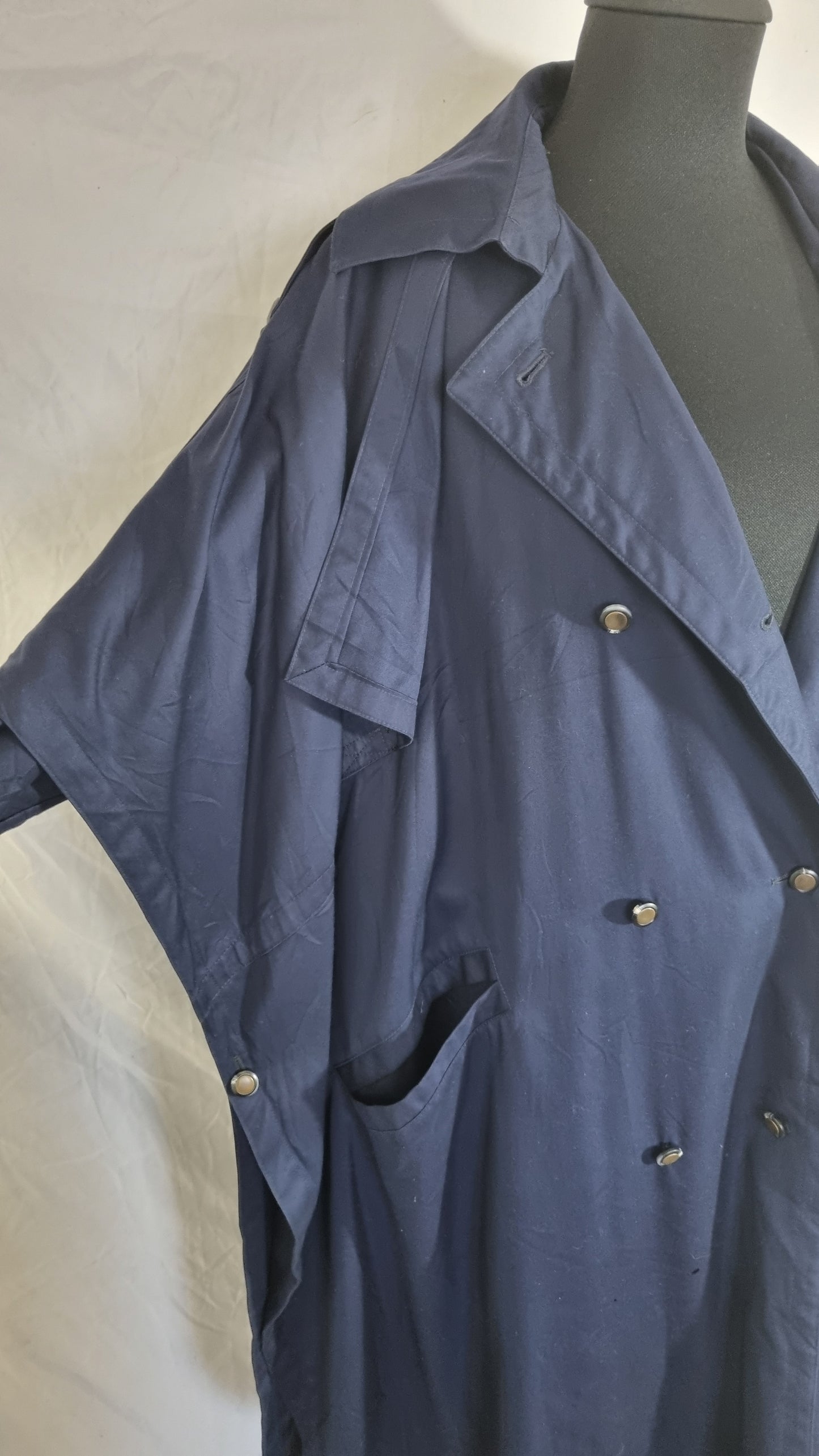 Trench vintage blu navy lungo cotone impermeabile giacca a vento