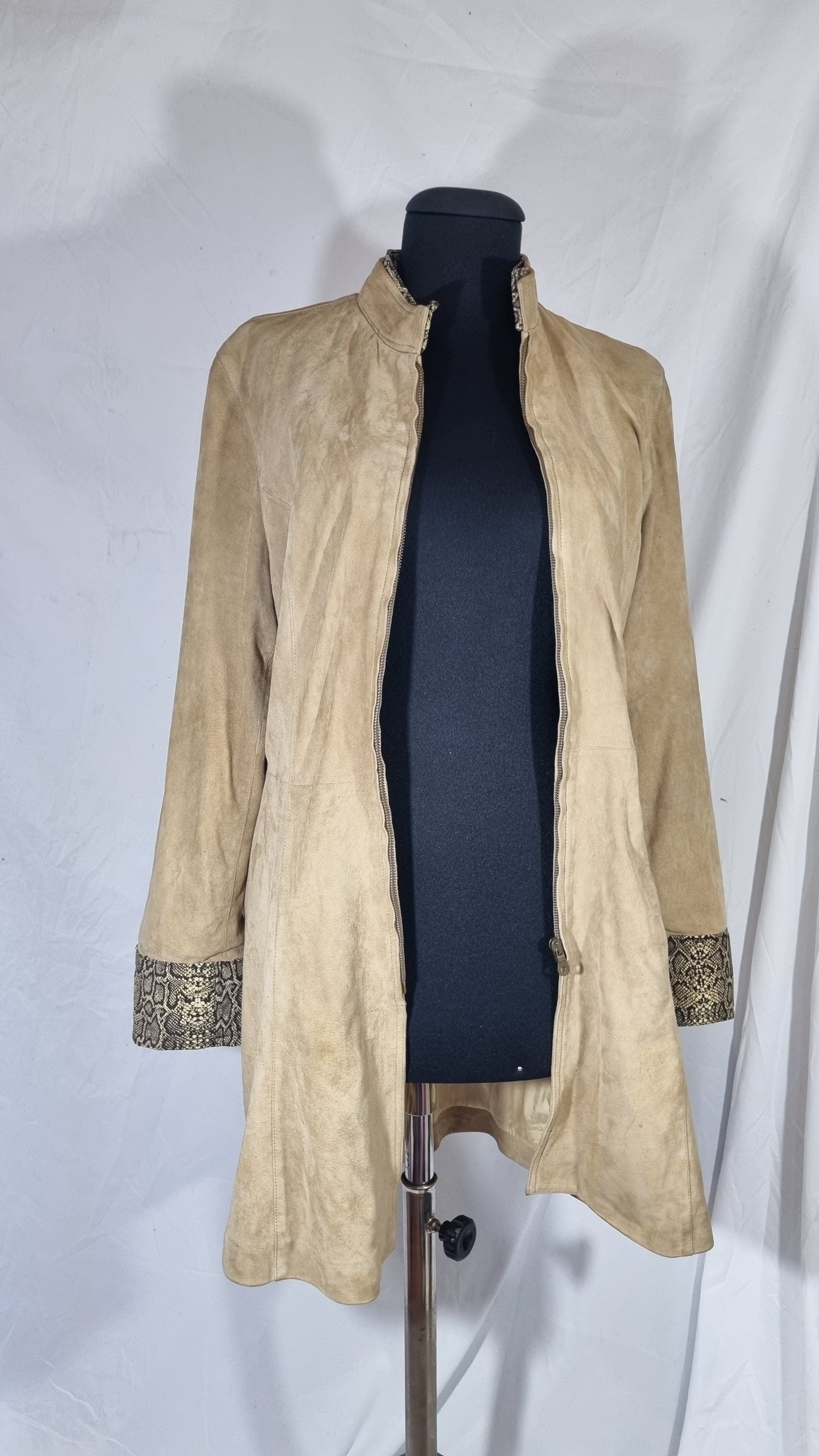 Giacca suede donna vintage camoscio beige cappotto giubbotto lungo tg 44