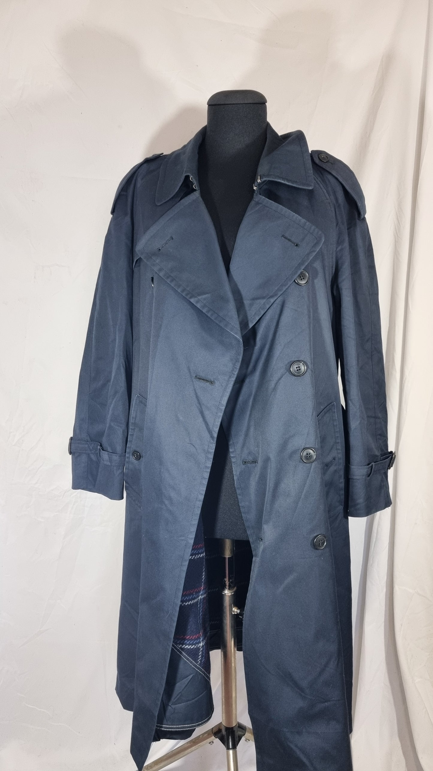 Cappotto trench vintage donna blu navy misto cotone impermeabile doppiopetto