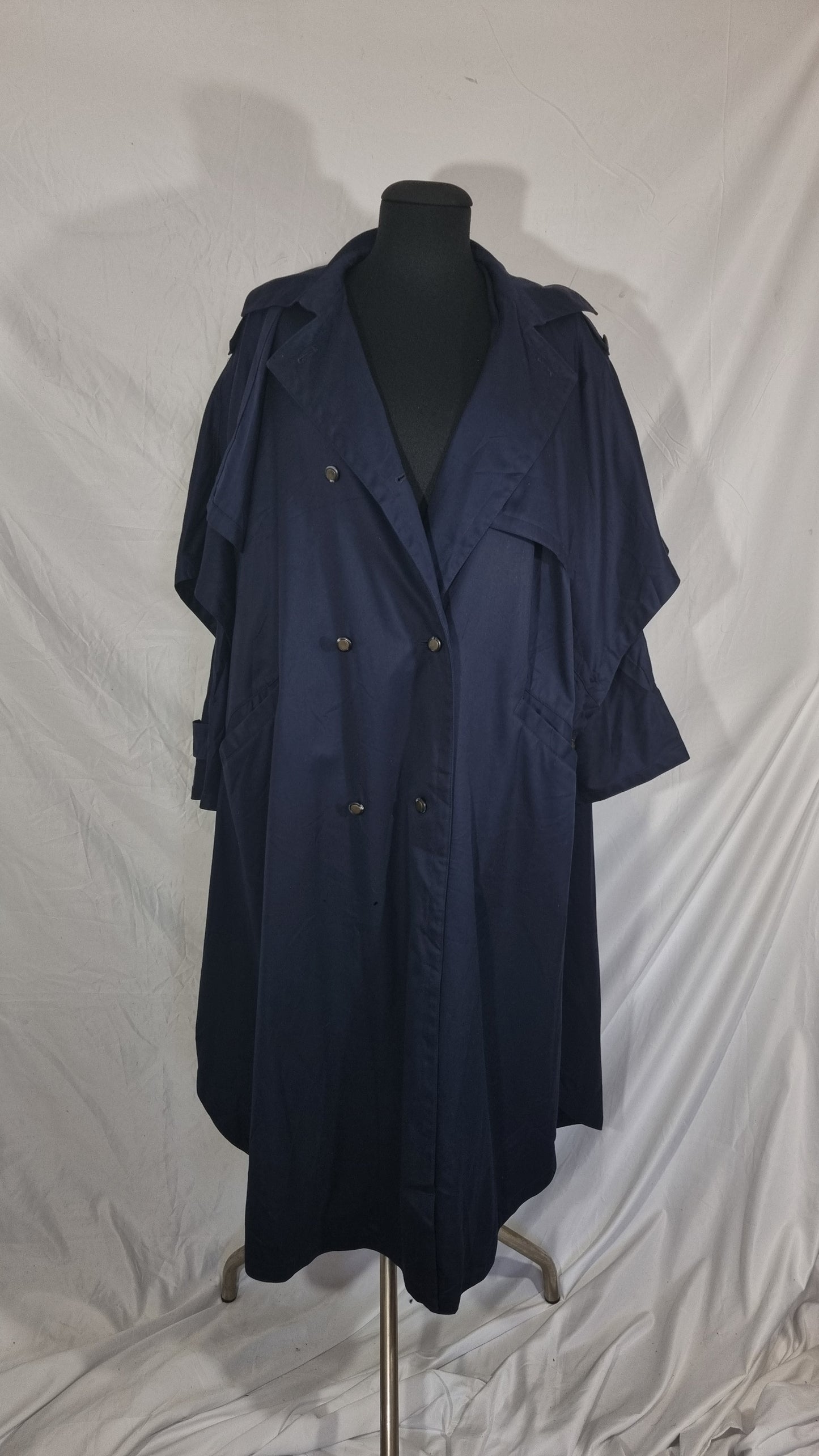 Trench vintage blu navy lungo cotone impermeabile giacca a vento