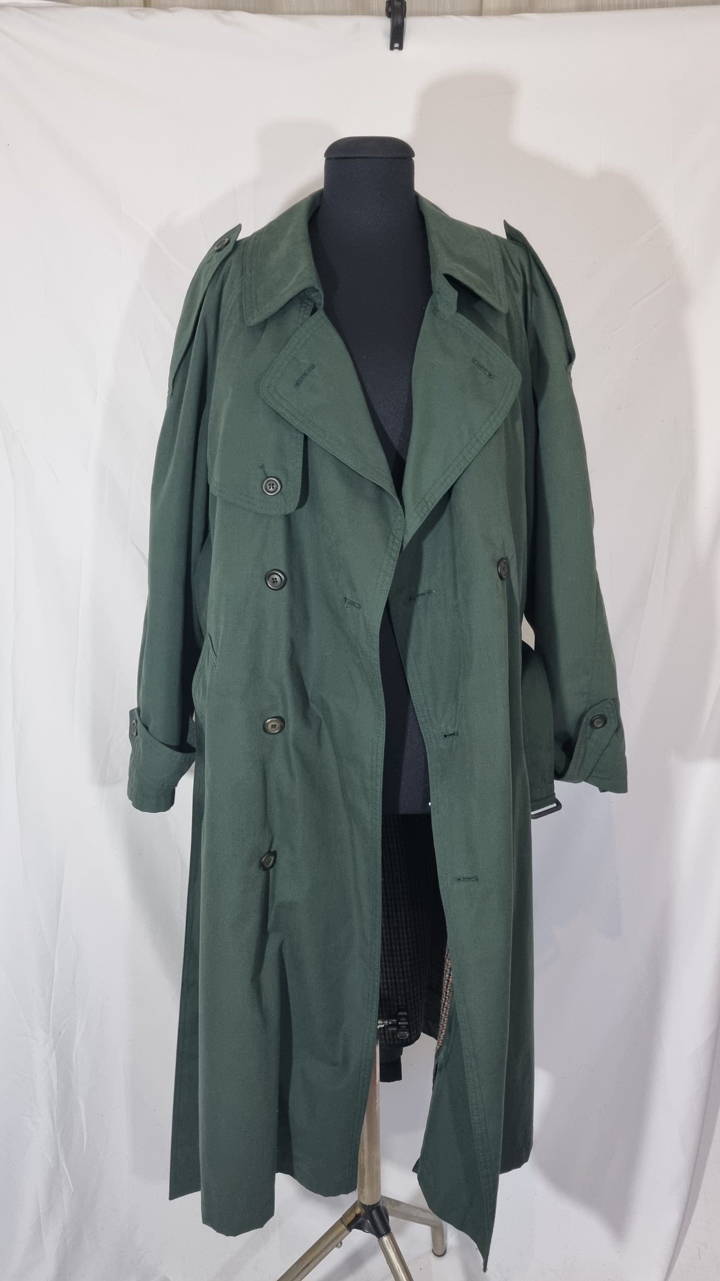 Cappotto trench verde scuro lungo cintura doppiopetto misto cotone vintage tg XXL