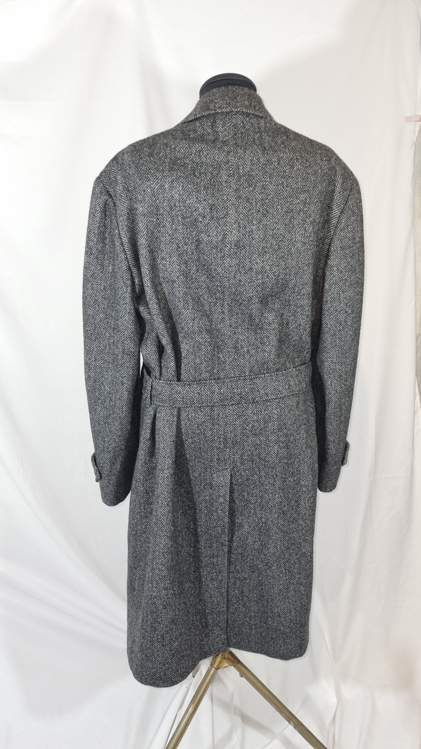 Cappotto vintage grigio lana cintura lungo fantasia spigato tg XXL