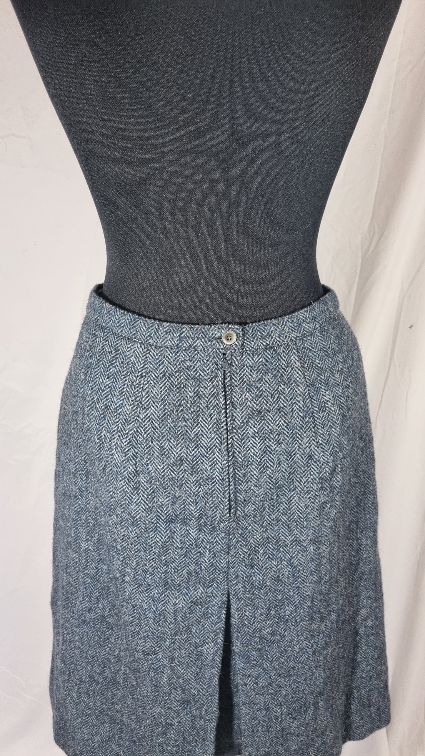 Gonna midi vintage lana blu tweed lunga campana tg 44