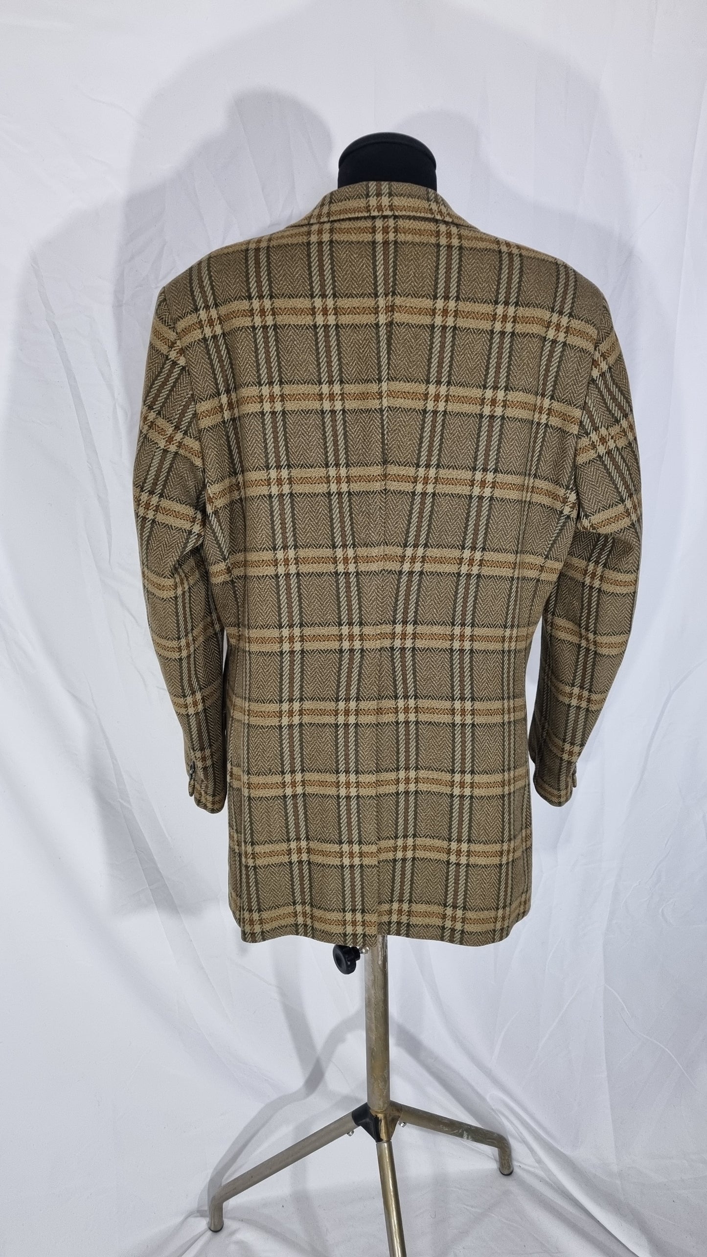 Giacca blazer vintage beige verde cachi quadri tartan scozzese lana tg 48