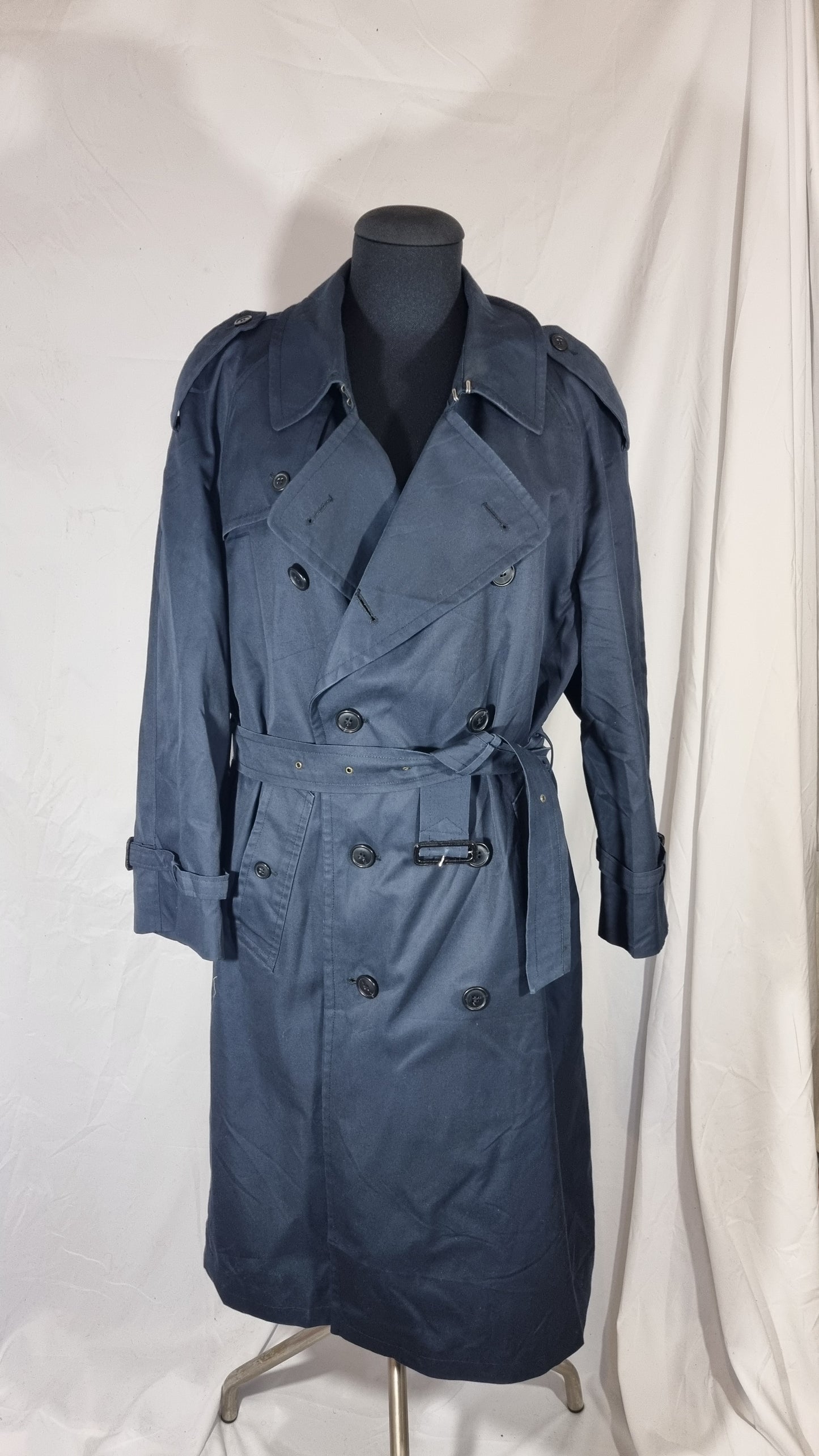 Cappotto trench vintage donna blu navy misto cotone impermeabile doppiopetto