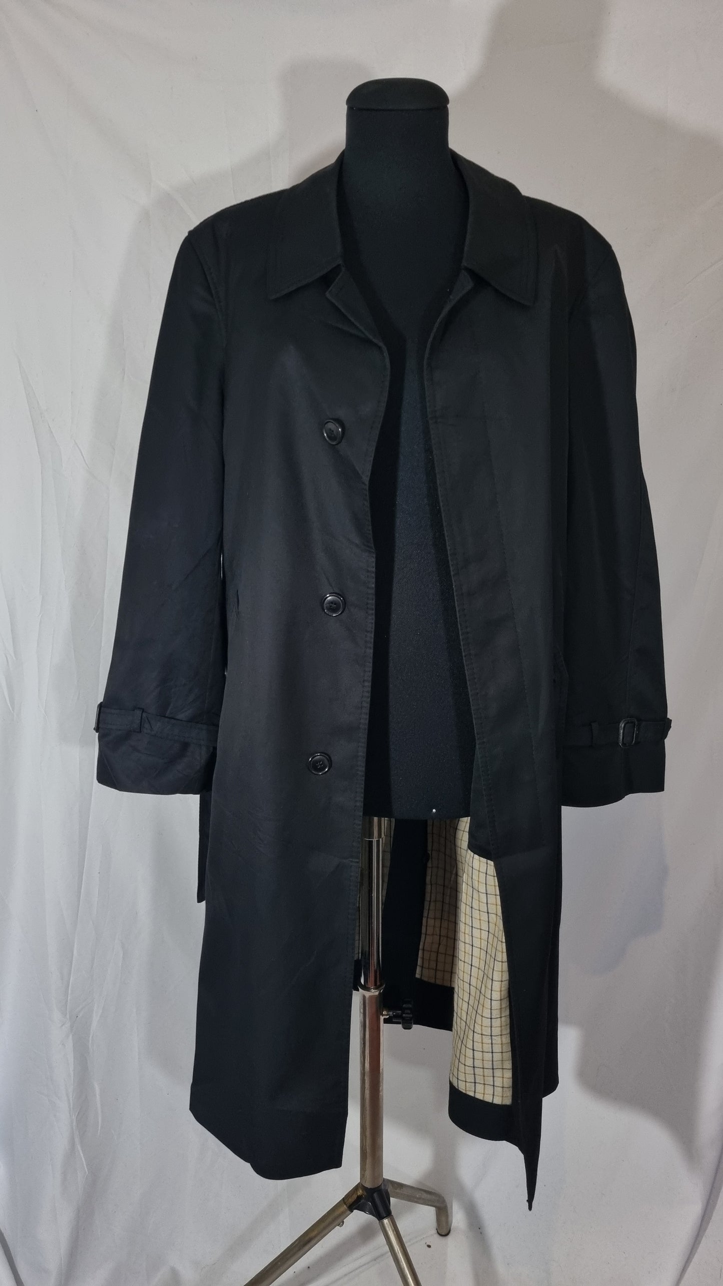 Cappotto trench vintage donna nero misto cotone impermeabile 48