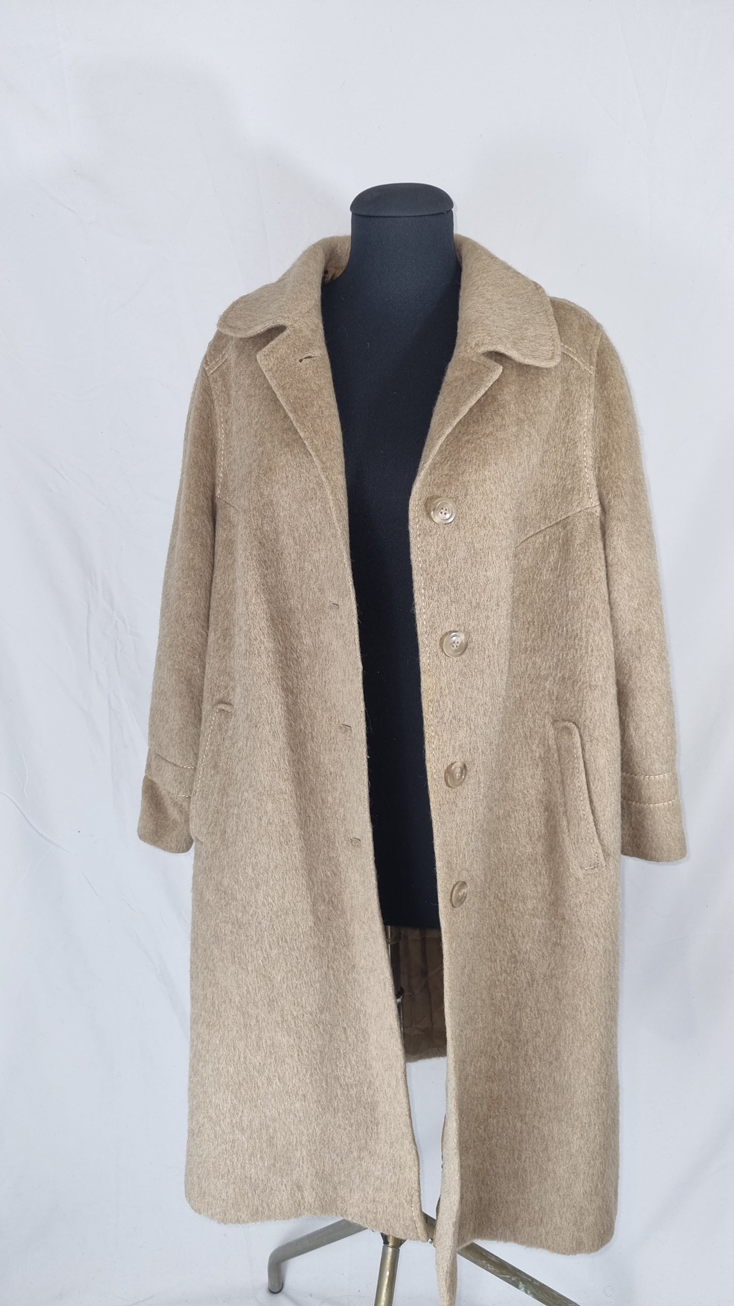 Cappotto vintage donna Beige Cammello misto lama lana tg L