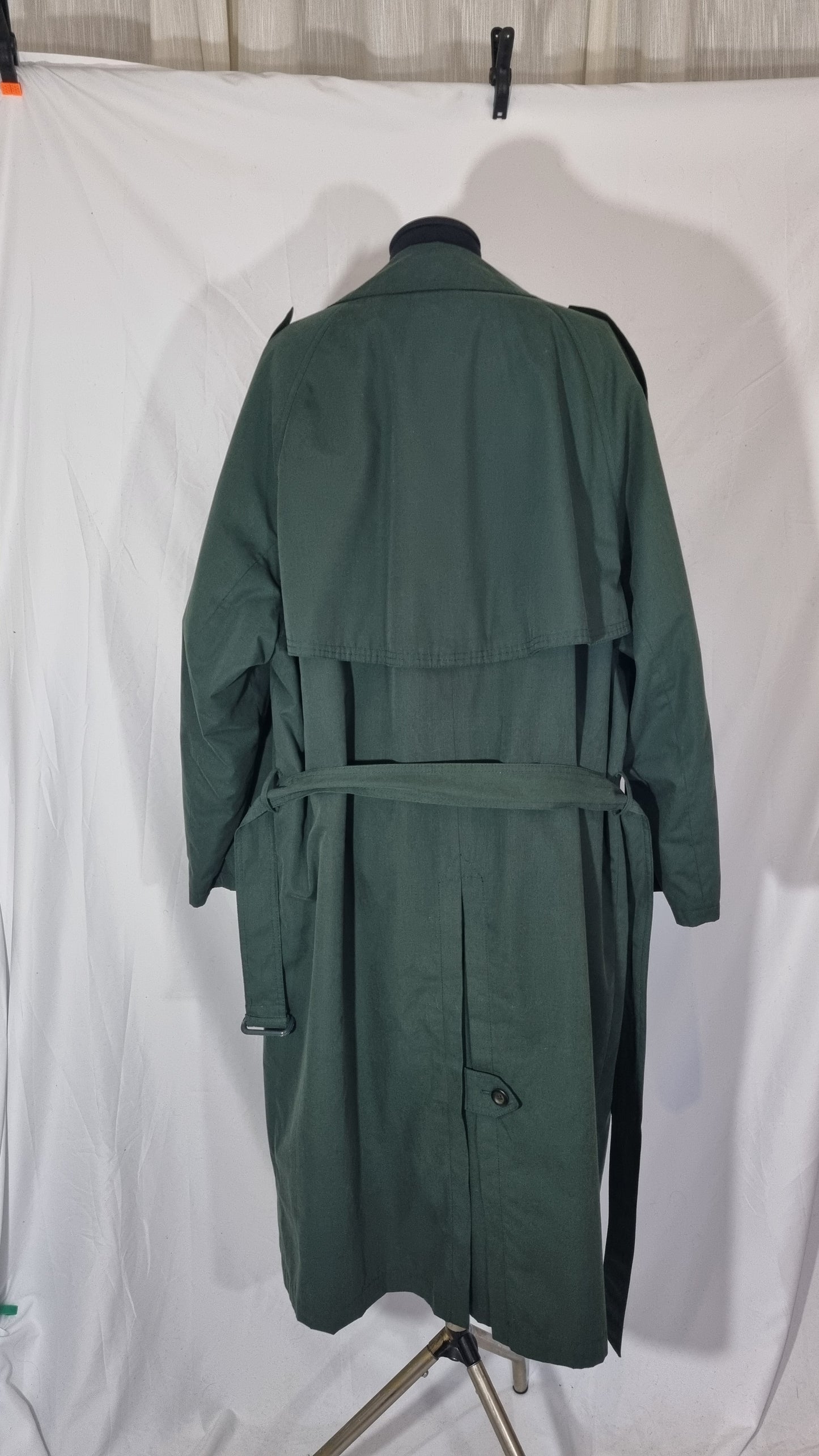 Cappotto trench verde scuro lungo cintura doppiopetto misto cotone vintage tg XXL