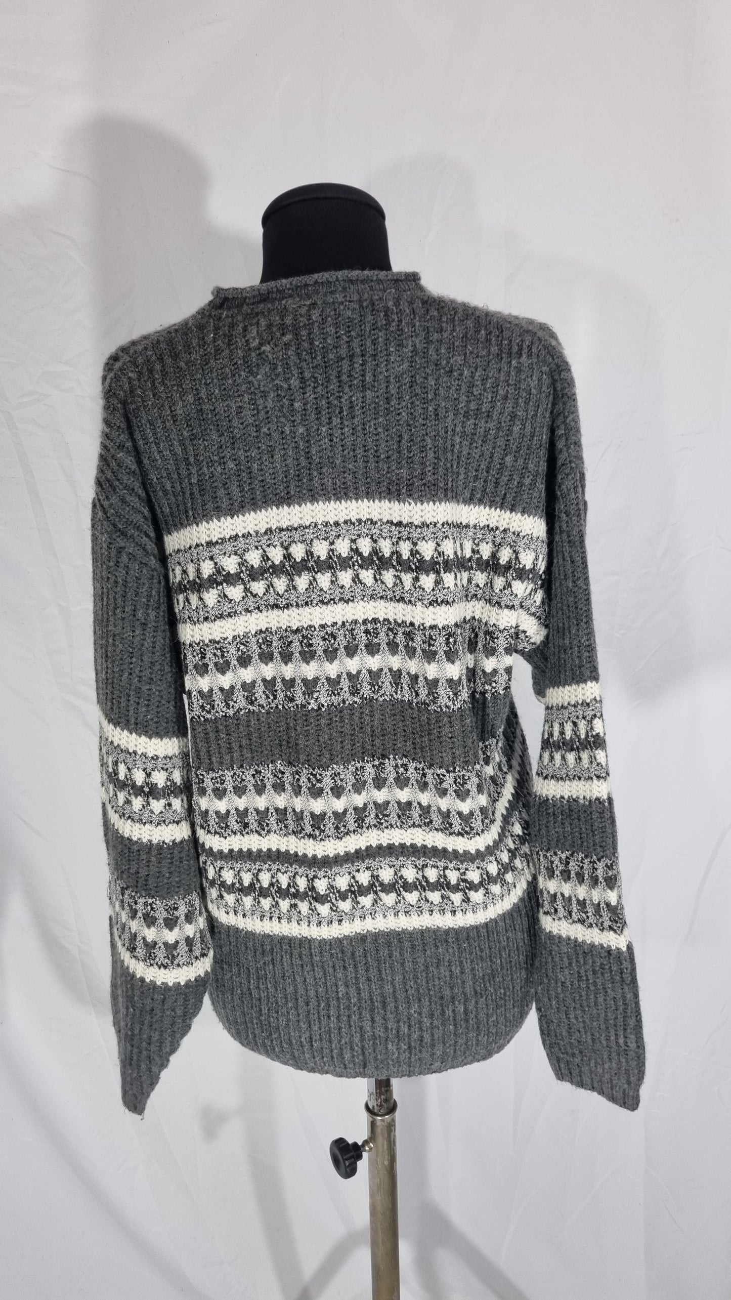 Maglione vintage grigio fantasia misto alpaca lana tg M