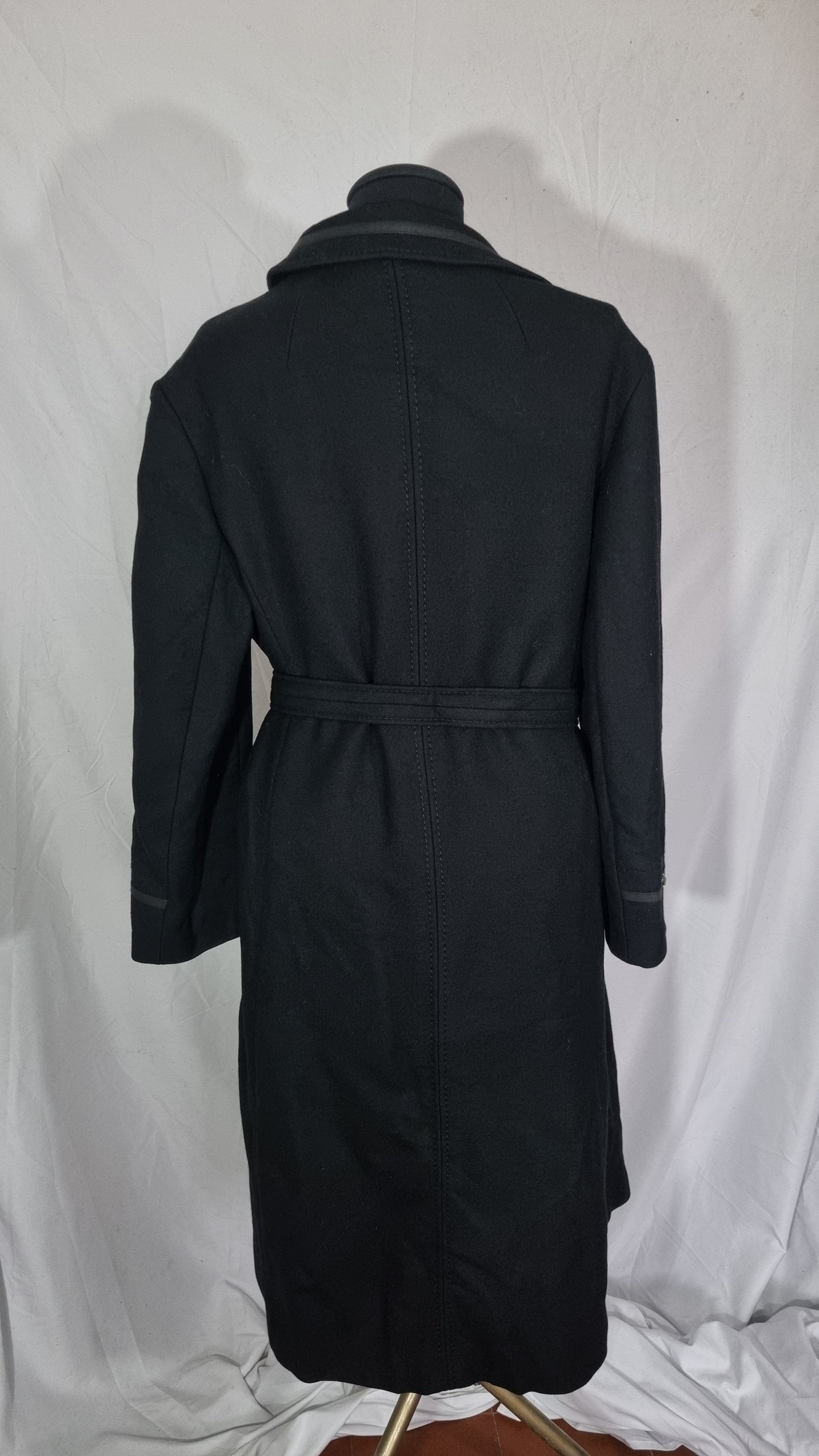 Cappotto vintage donna nero 100% lana lungo cintura tg L