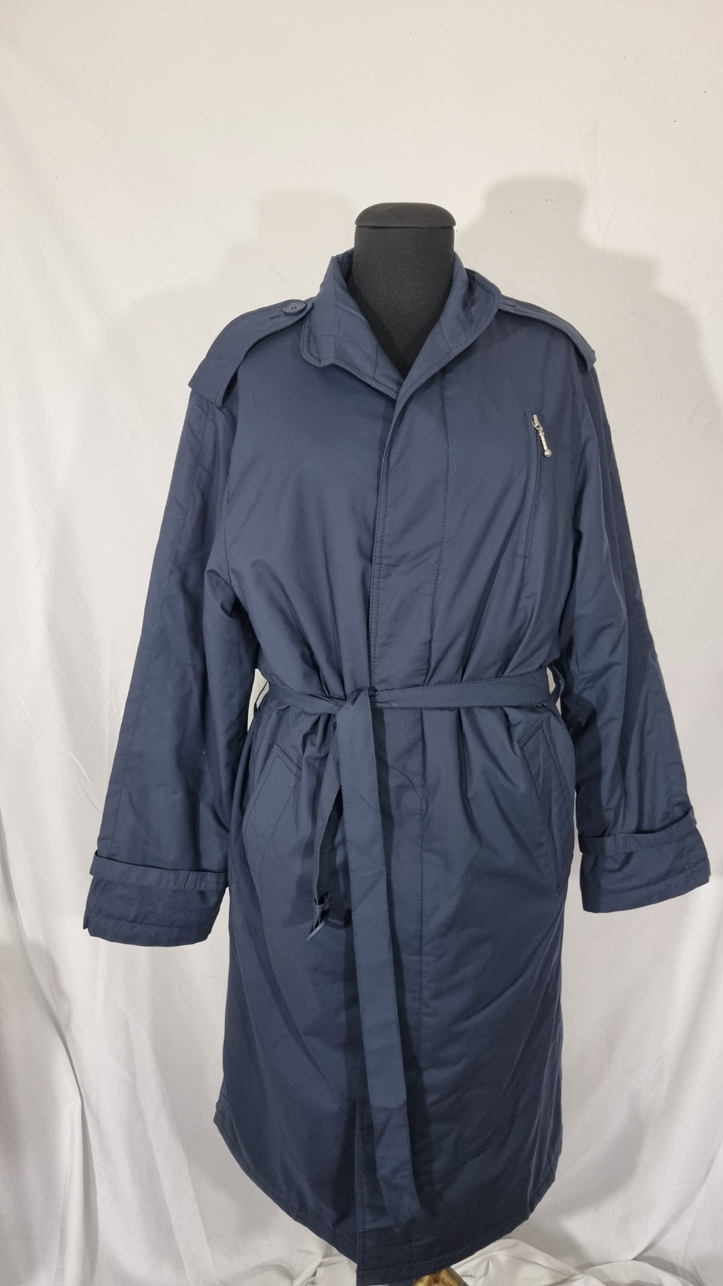 Cappotto trench blu navy imbottito misto cotone cintura tg 46