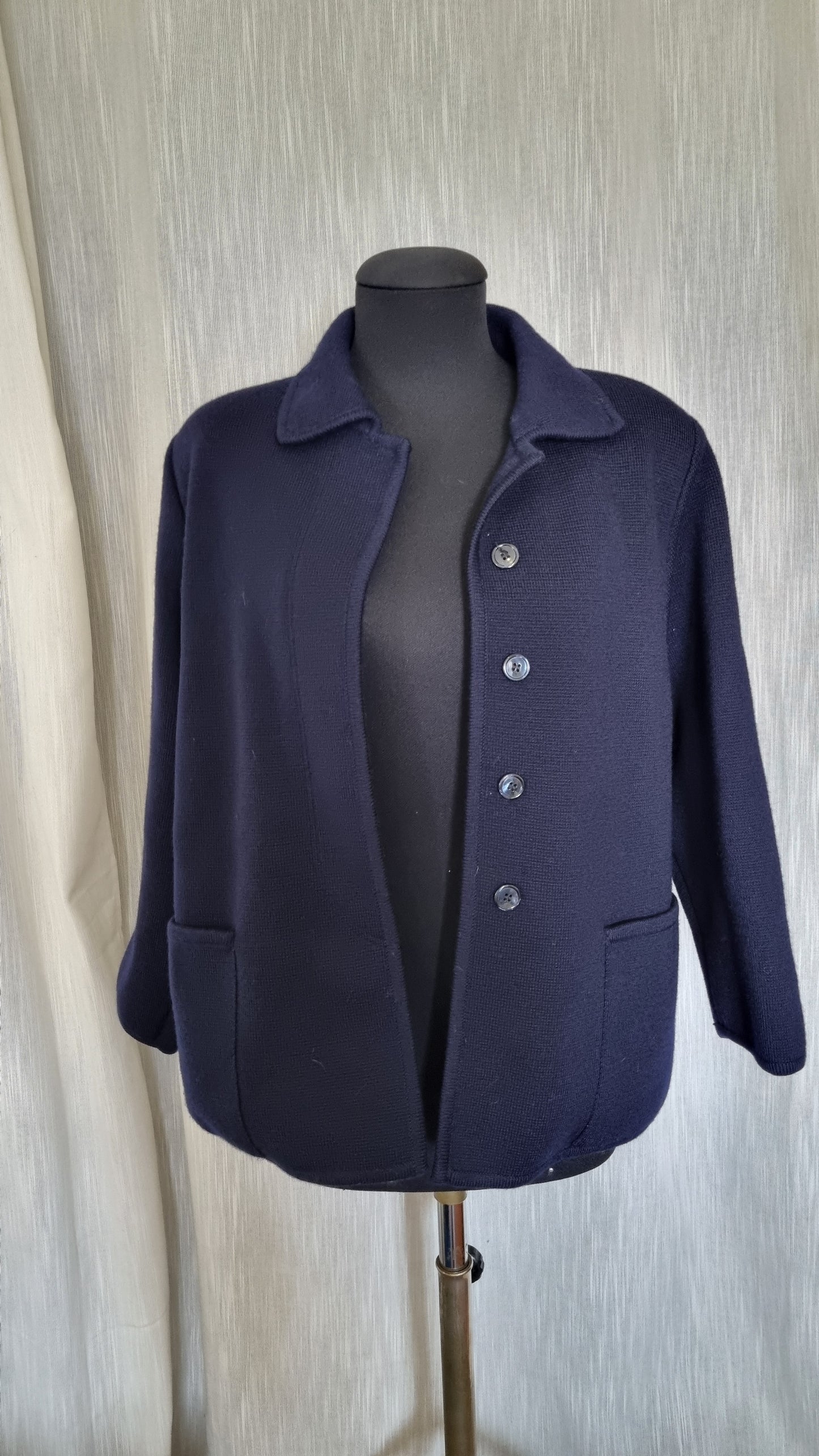 Tailleur vintage donna completo gonna giacca blazer colletto lana blu tg 42