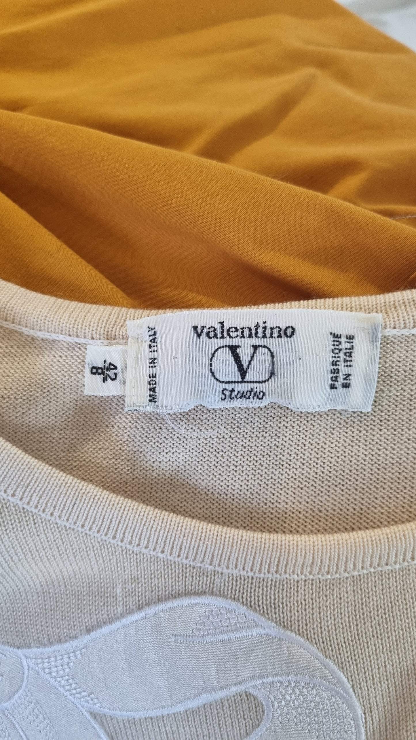 Maglione donna Valentino vintage top beige panna fiocchi tg 42