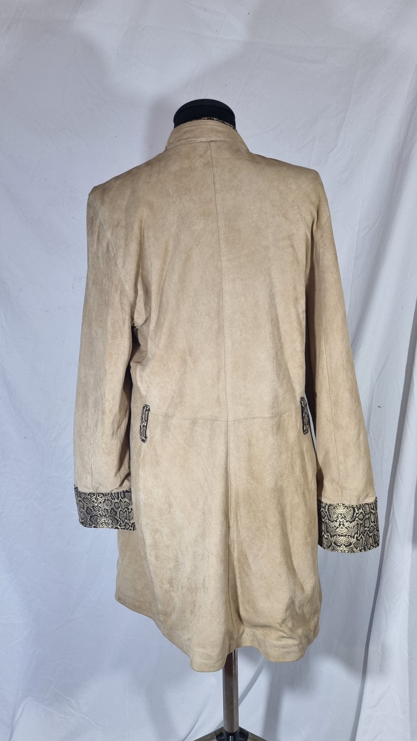 Giacca suede donna vintage camoscio beige cappotto giubbotto lungo tg 44