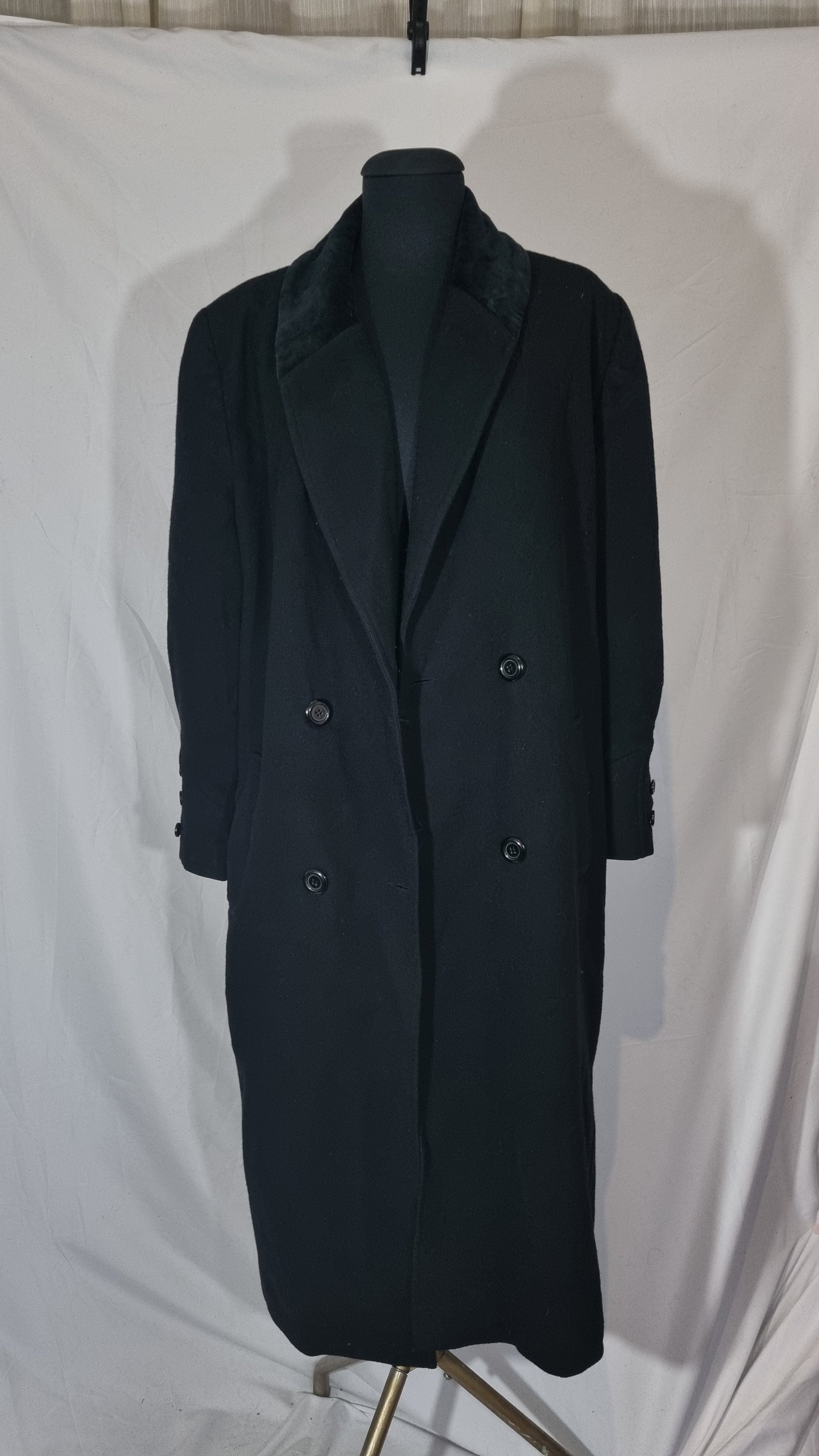 Cappotto vintage donna nero 100% lana lungo velluto