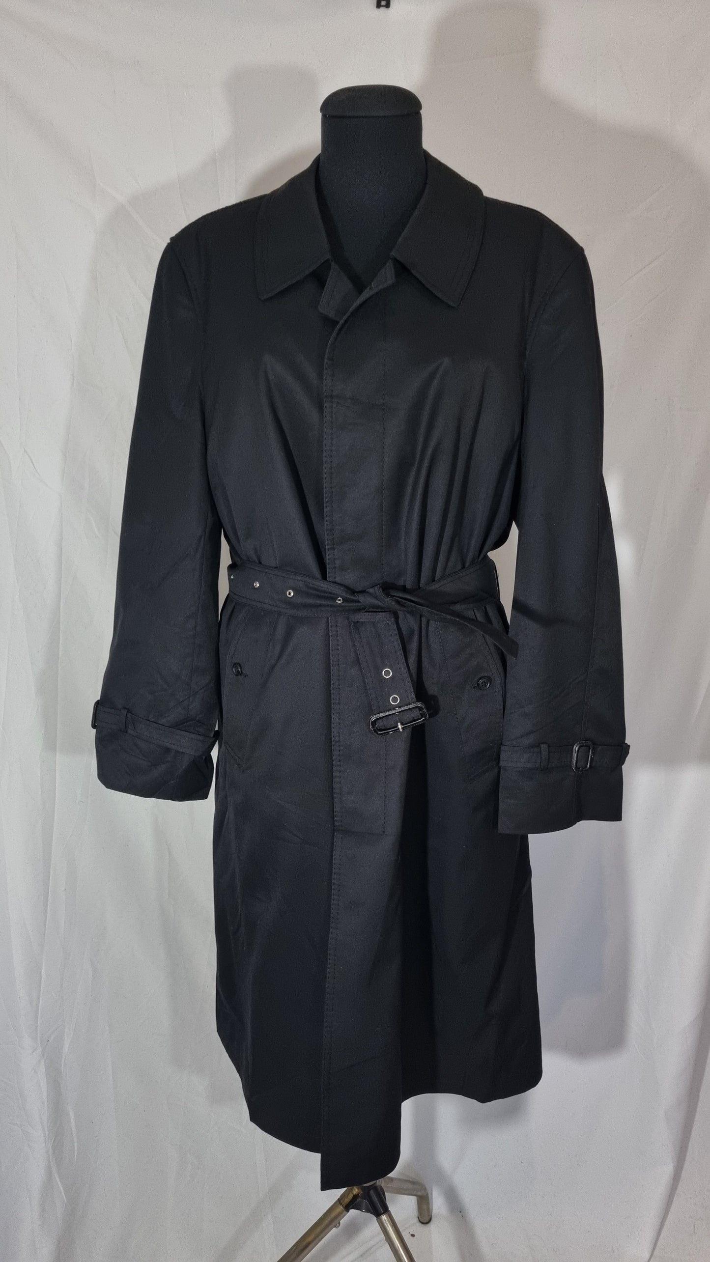 Cappotto trench vintage donna nero misto cotone impermeabile 48