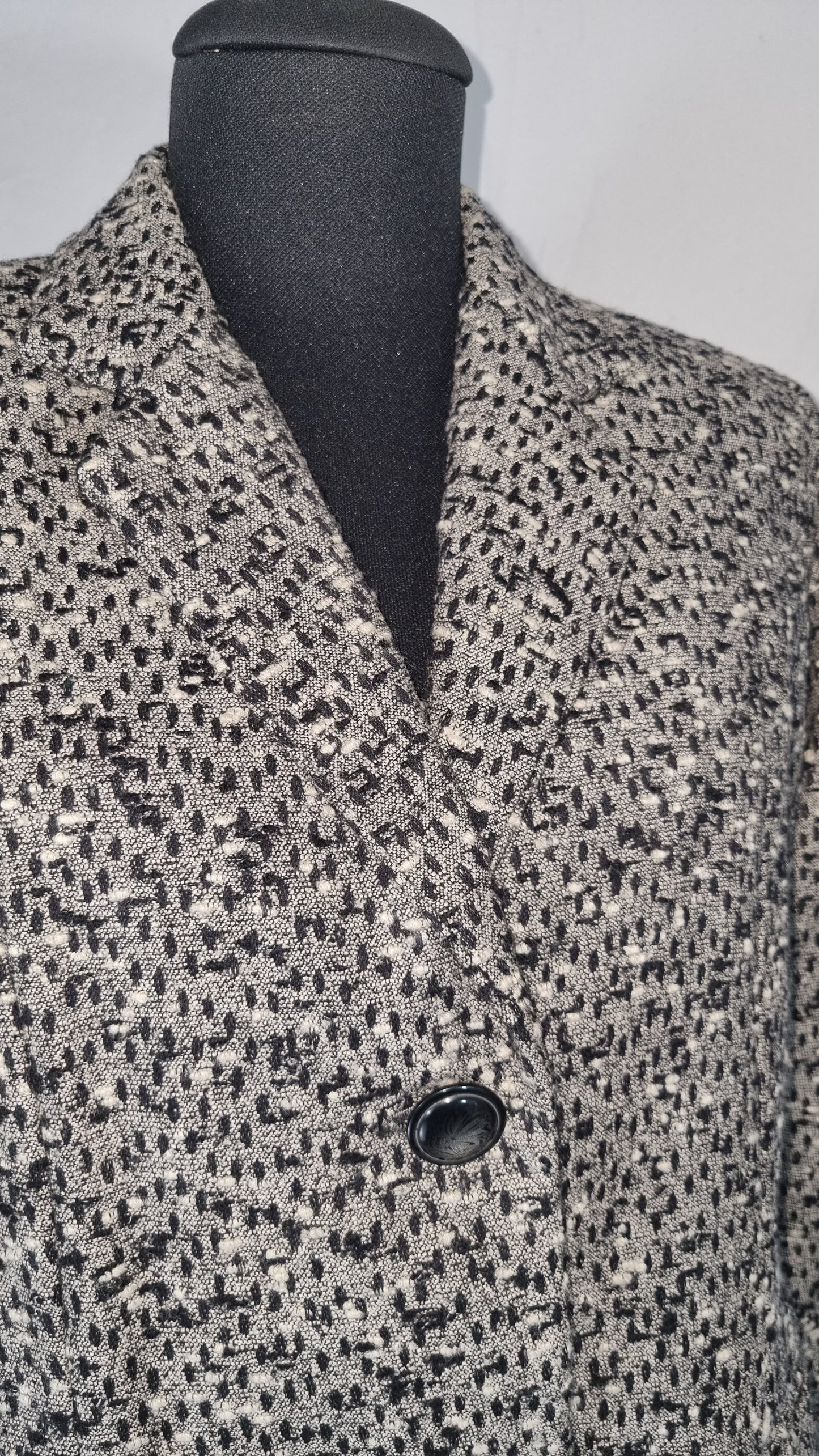 Tailleur vintage donna completo gonna giacca blazer tweed bianco nero tg 46