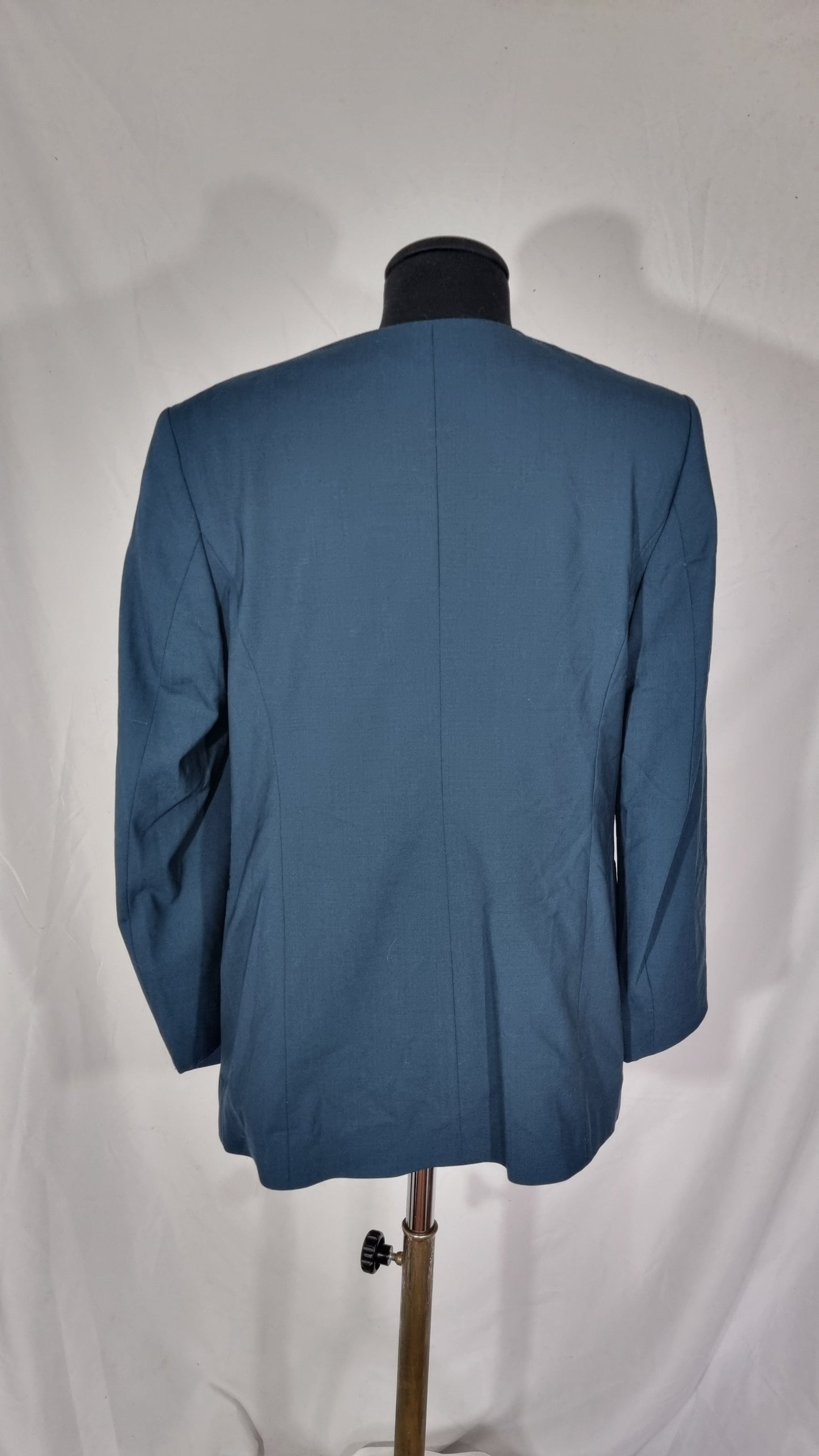 Giacca vintage donna blu ottanio blazer fresco di lana 100% lungo oversize strutturato TG 44