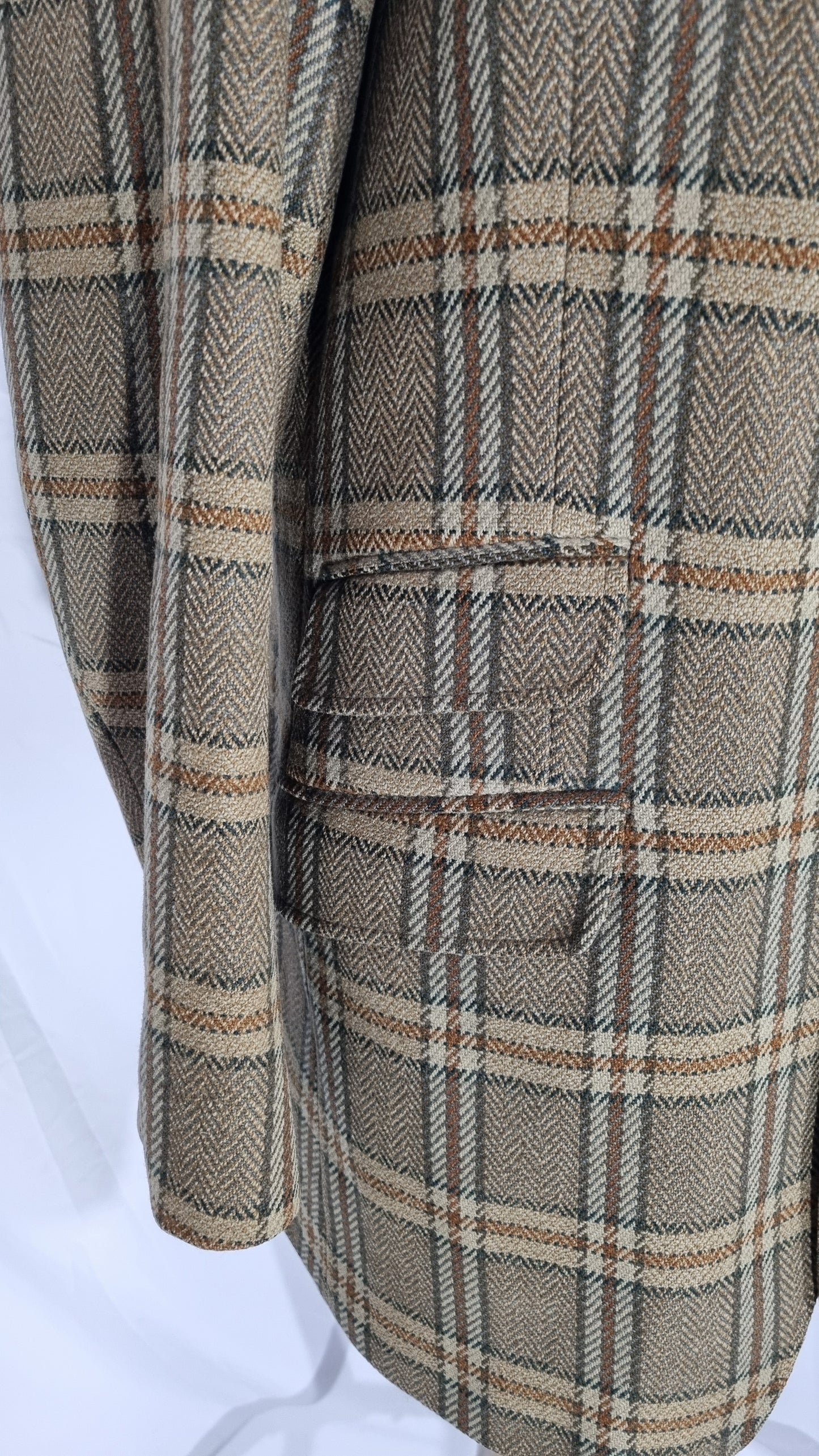 Giacca blazer vintage beige verde cachi quadri tartan scozzese lana tg 48