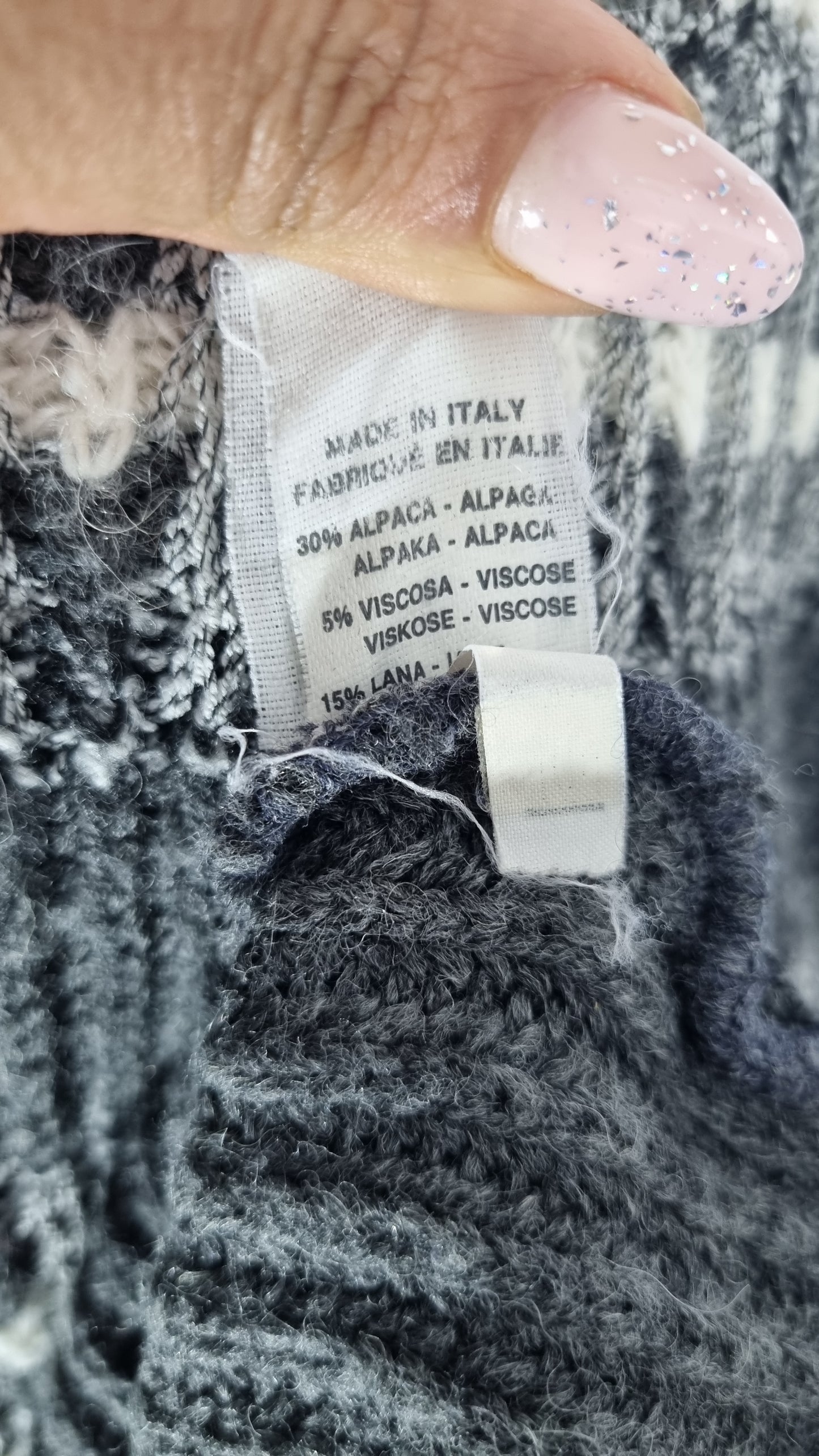 Maglione vintage grigio fantasia misto alpaca lana tg M