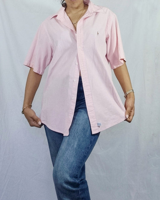 Camicia vintage Ralph Lauren polo maniche corte rosa 100% cotone logo tg L