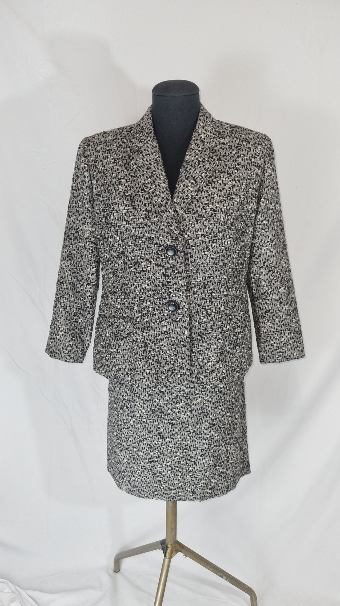 Tailleur vintage donna completo gonna giacca blazer tweed bianco nero tg 46