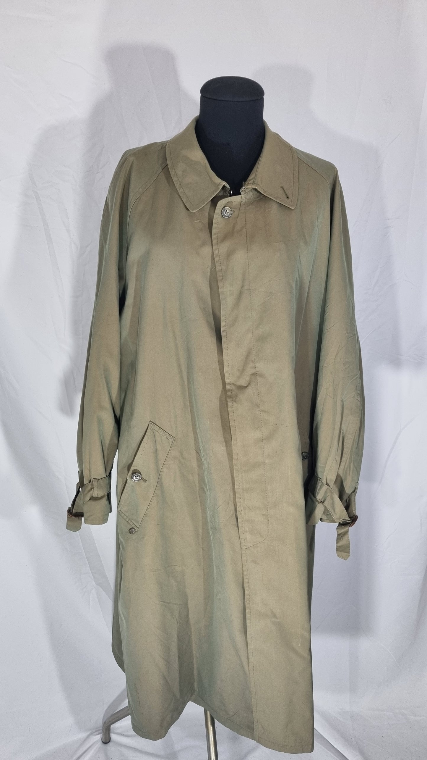 Trench donna vintage beige marrone / cachi impermeabile lungo cintura cotone TG M