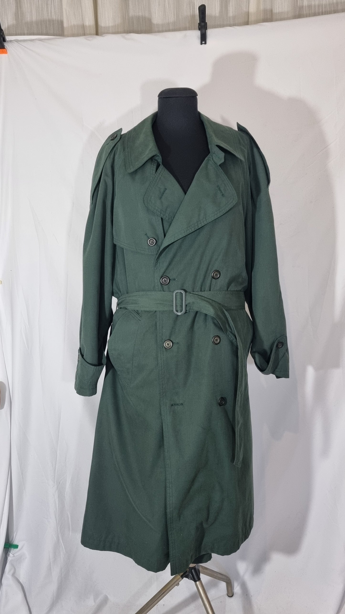 Cappotto trench verde scuro lungo cintura doppiopetto misto cotone vintage tg XXL