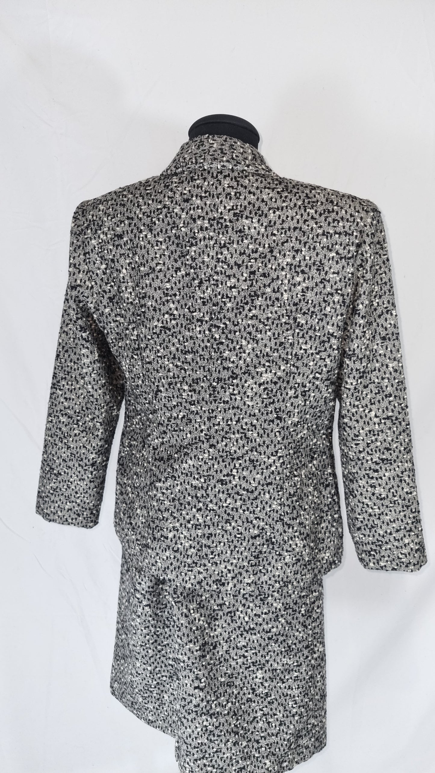 Tailleur vintage donna completo gonna giacca blazer tweed bianco nero tg 46