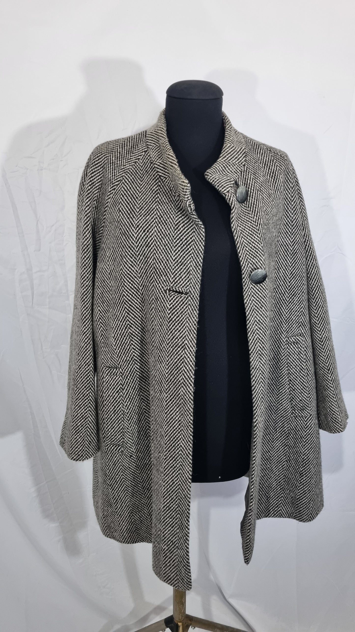 Cappotto vintage donna spigato bianco nero primaverile chevron TG 48