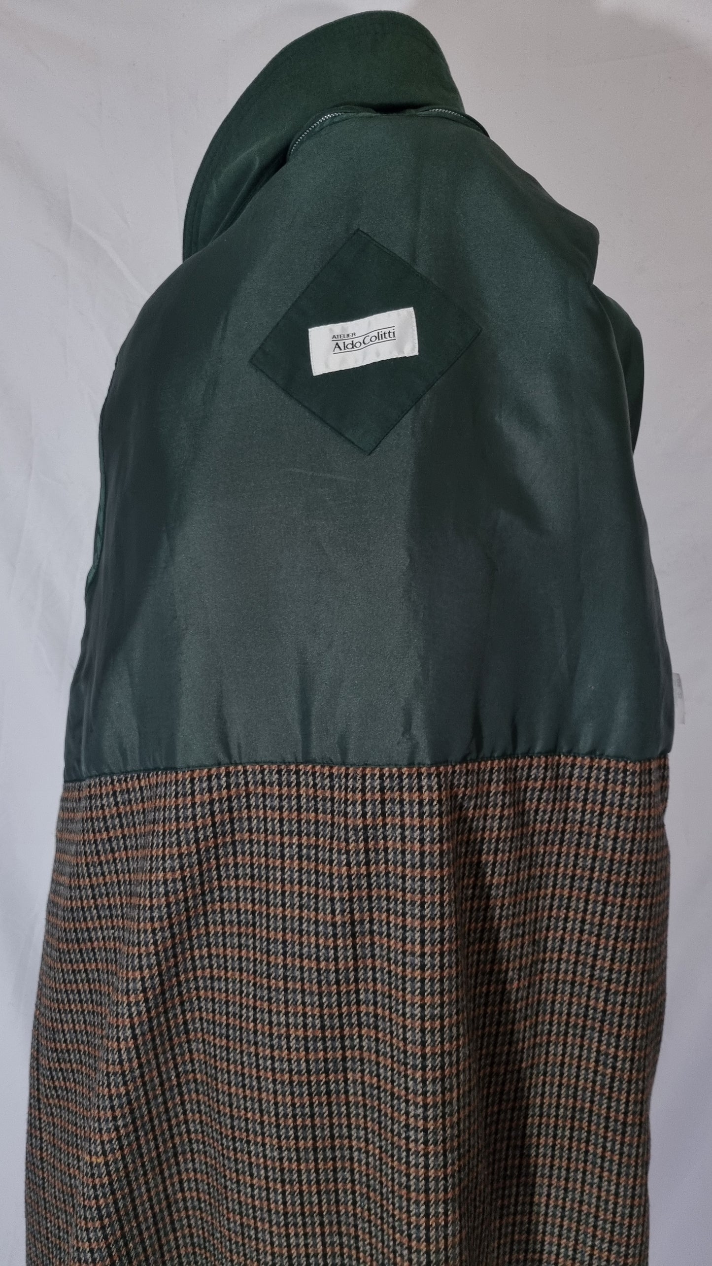 Cappotto trench verde scuro lungo cintura doppiopetto misto cotone vintage tg XXL