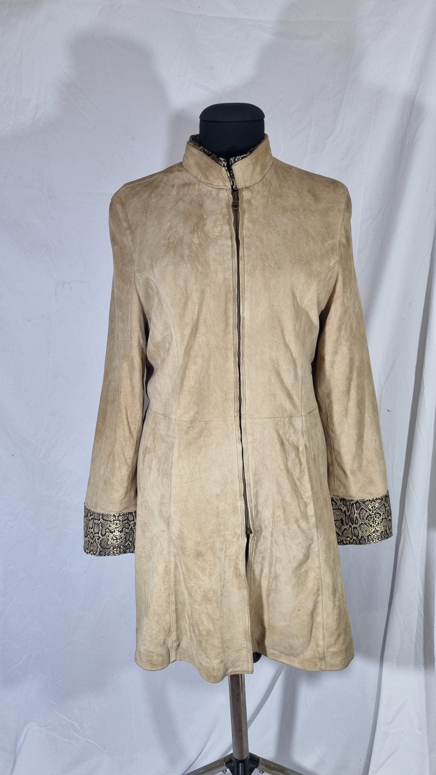 Giacca suede donna vintage camoscio beige cappotto giubbotto lungo tg 44