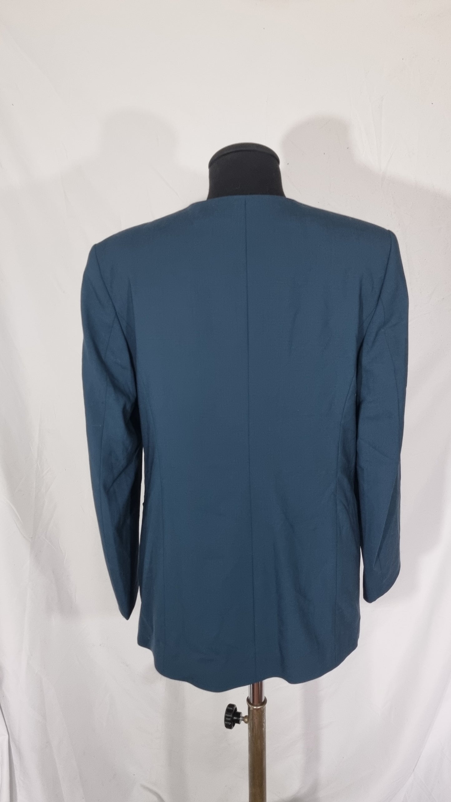 Giacca vintage donna blu ottanio blazer fresco di lana 100% lungo oversize strutturato TG 44